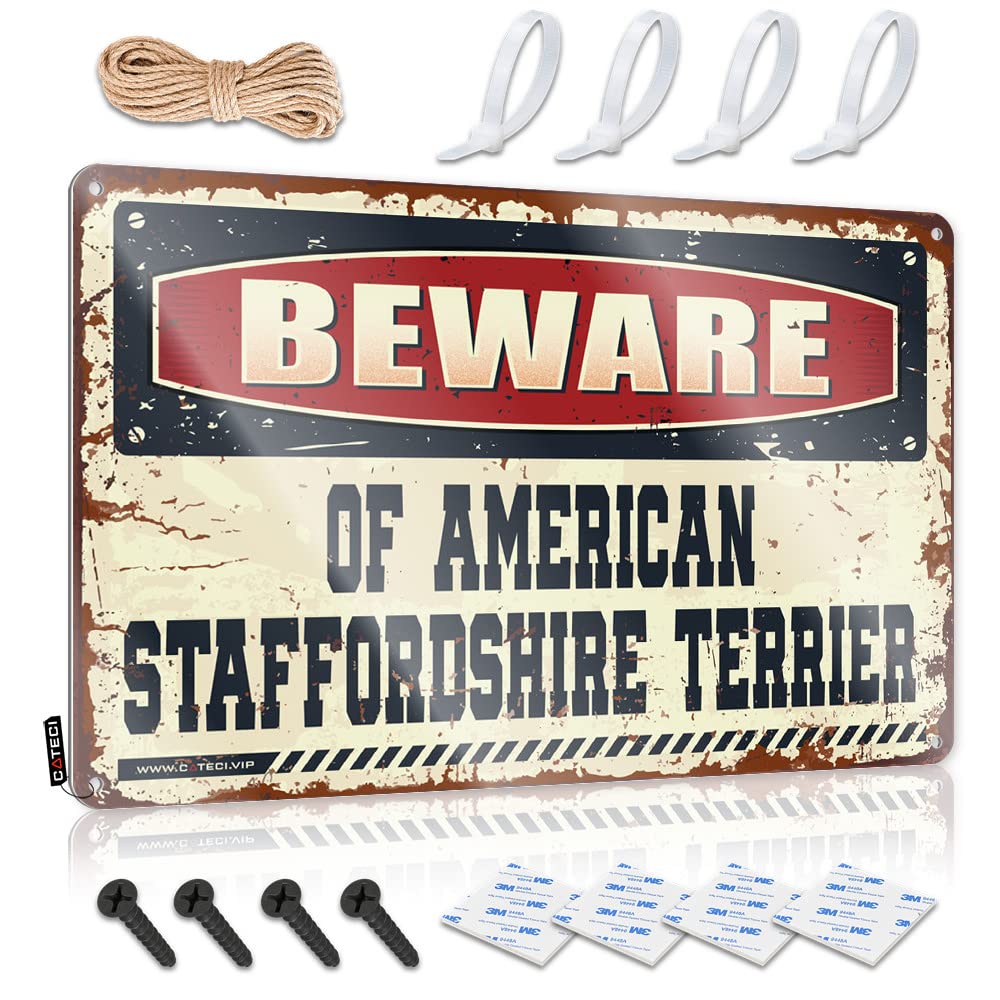 Mwfkkaddb One Color Funny Outdoor Decor Beware Of American Staffordshire Terrier Tin Sign Funny Garage Bar Signs Bar Rules Tin Metal Sign