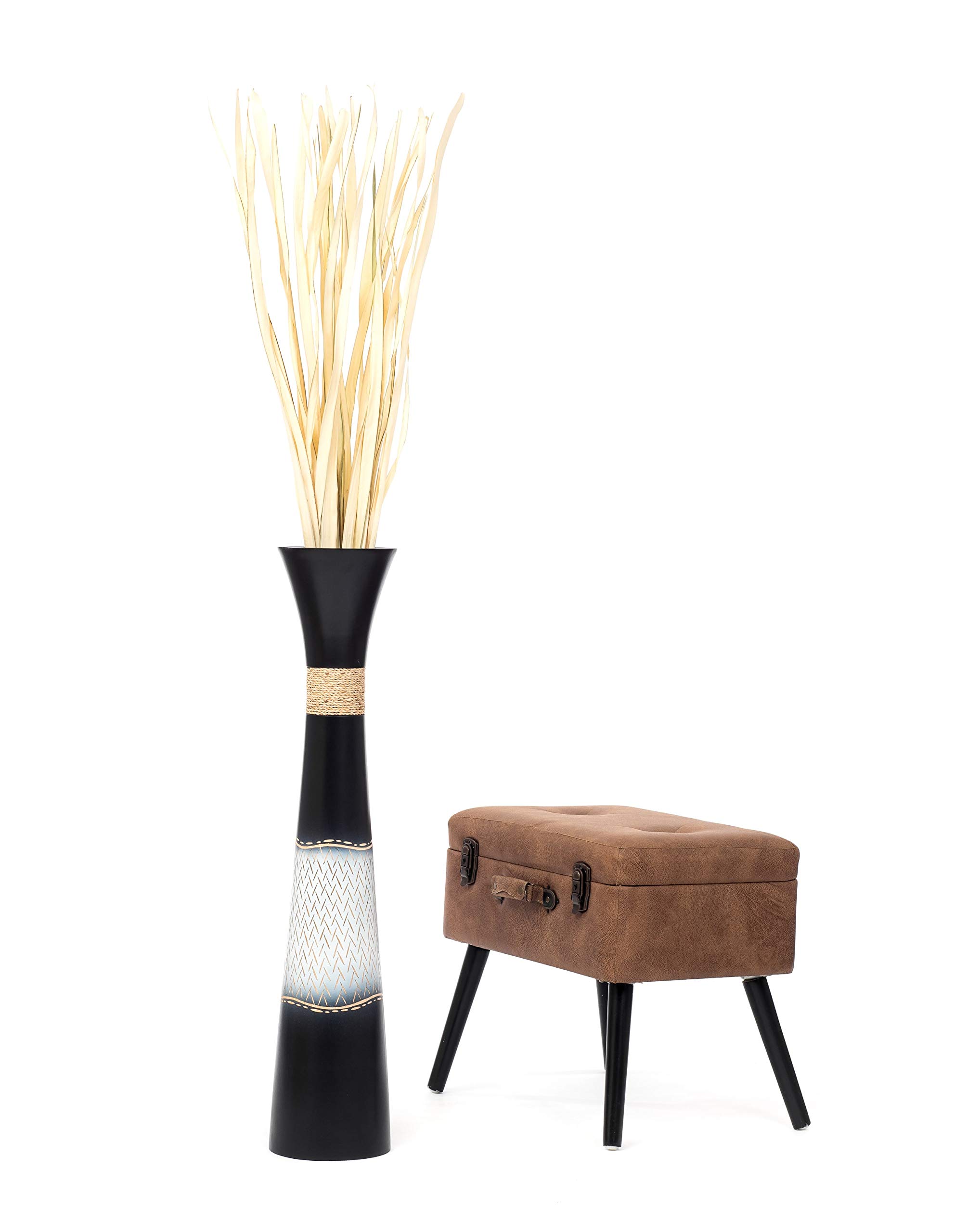 Leewadee Jarrón de Suelo Grande 85 cm Madera de Mango Pampa & Flores Secas | Jarrón Deco para Salón, para Ramas & Hierbas Secas. Más resistente que la Cerámica, sin Agua. Boho