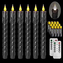 Black Flameless Taper Candles with Remote,Timer, Dimmer,9.7 Inch 6 Pack LED Taper Candles,Realistic Wax Drip,Candle Sticks Battery Powered Flickering for Christmas Wedding Halloween Home Decor