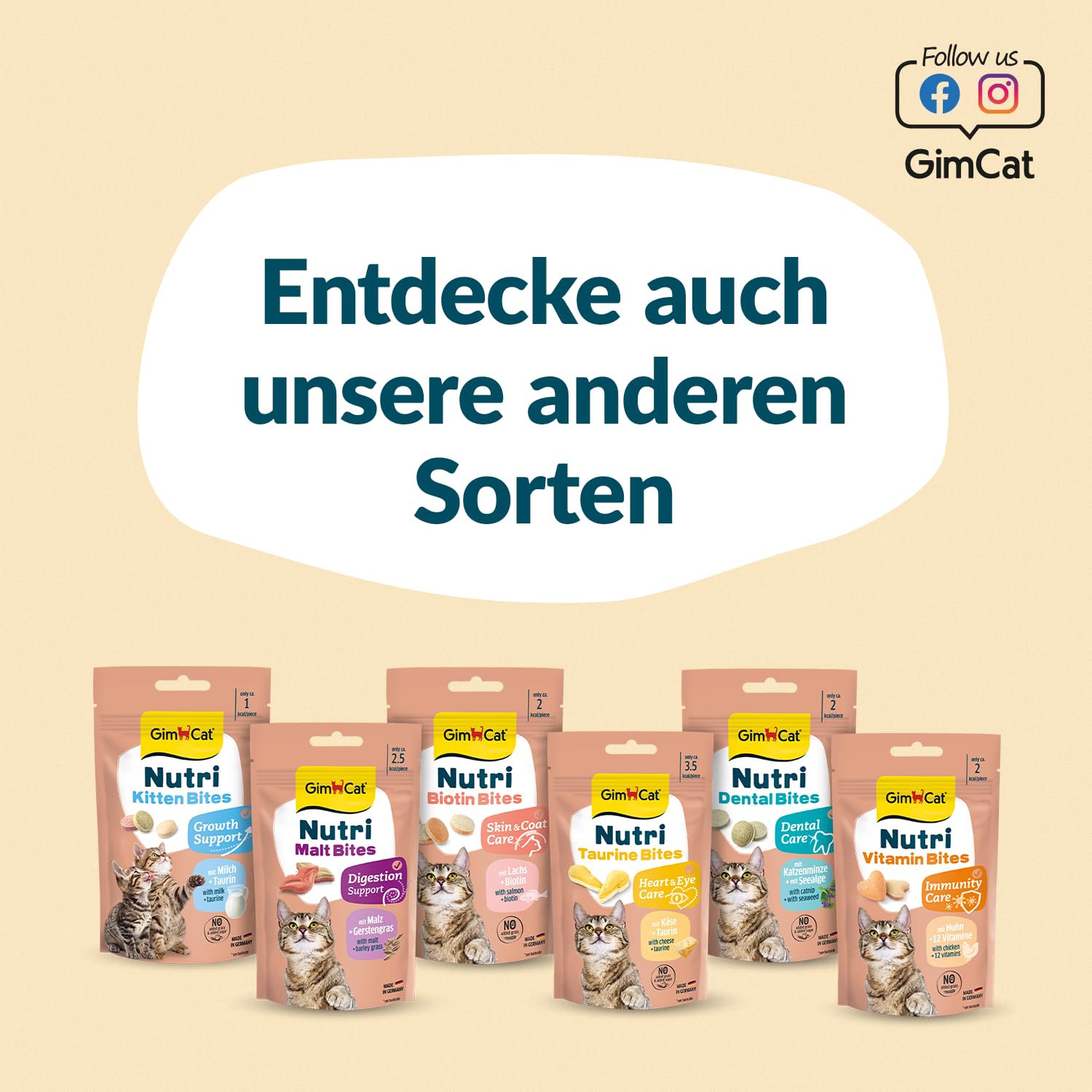 GimCat Nutri Taurine Bites – pyszna przekąska ze specjalnie dobraną recepturą dla dobrego samopoczucia Twojego kota – 1 woreczek (1 x 425 g)
