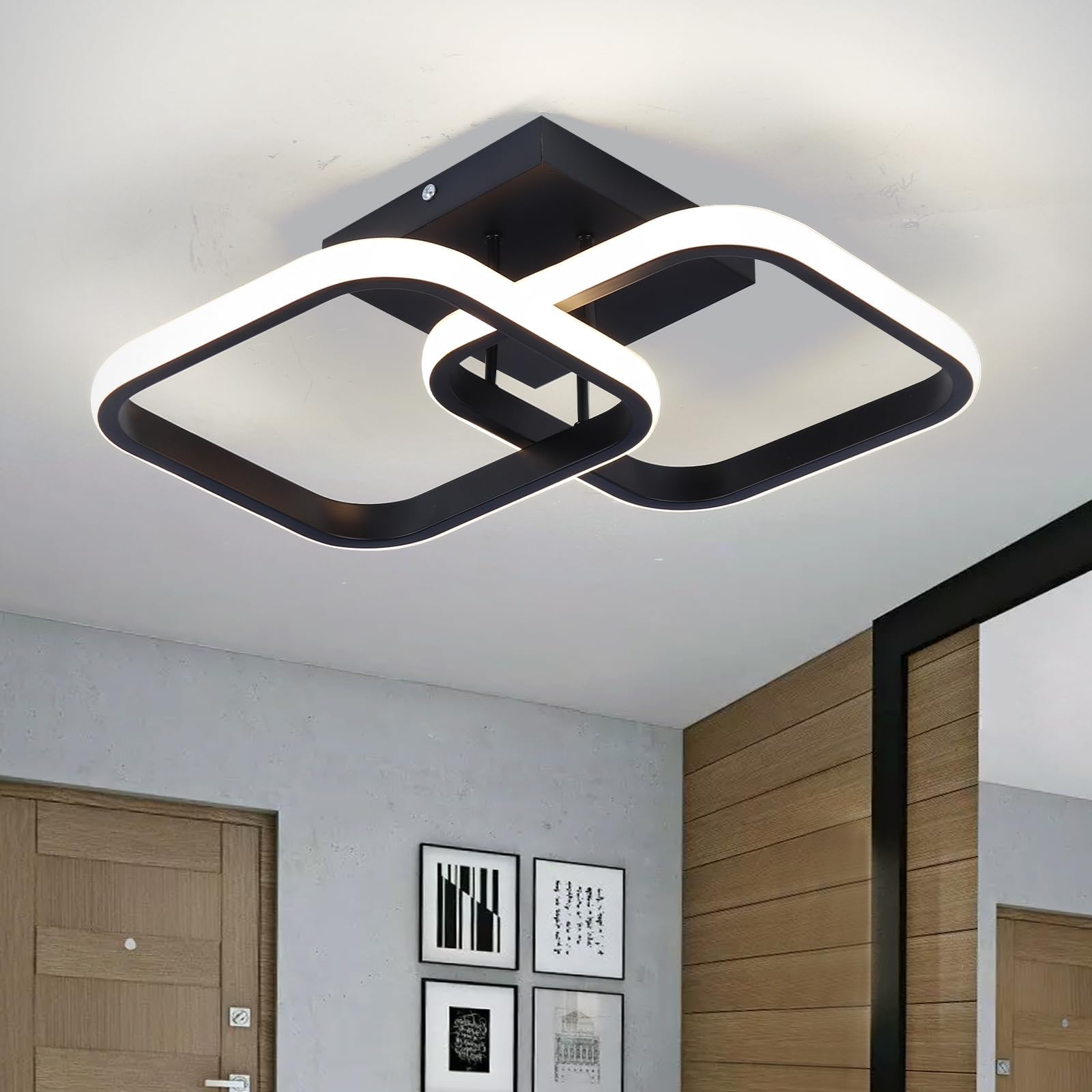 CANEOE Led Ceiling Light Fixture,4500K Modern Hallway Light fixtures Ceiling Lighting,Black Square Close to Ceiling Lights for Bathroom Bedroom Kitchen Balcony Stair Small Ceiling Lamp (Black,4500K)