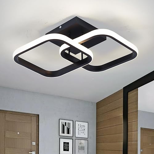 CANEOE Lámpara de techo LED, 4500 K, moderna lámpara de pasillo, iluminación de techo, cuadrado negro, cerca de techo, para baño, dormitorio,