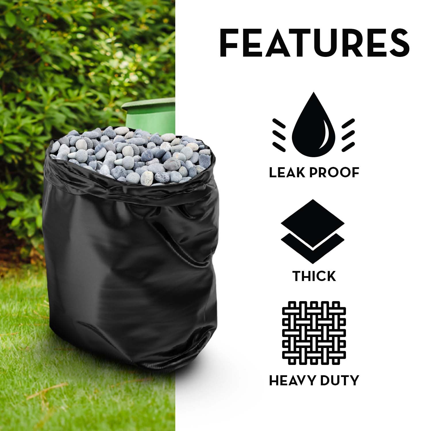 Primes DIY Lot de 100 sacs à déchets de jardin très résistants de 50,8 x 76,2 cm, sacs à déchets de construction, noirs, de 90 à 100 microns, capacité de 30 kg