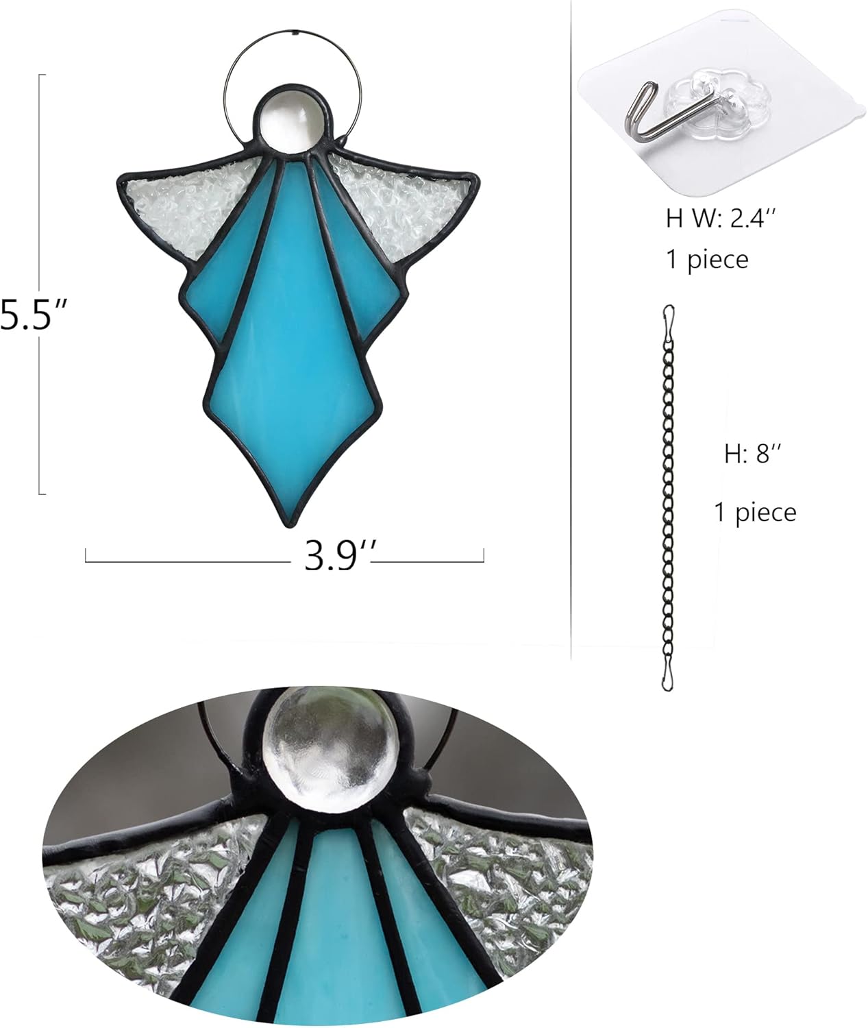 Angel Ornament Stained Glass Window Hangings Ornament Holiday Decor Memorial Remembrance Sympathy Gifts,Angel Gifts for Women(Blue) 5.5"×3.9" - Image 6