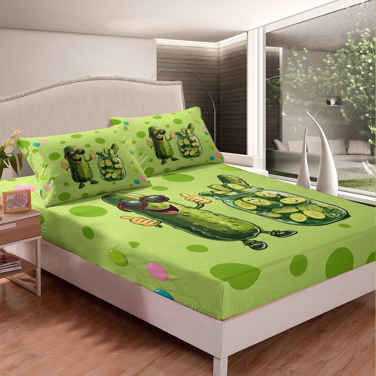 Pickles Kids Fitted Sheet Twin,Funny Cucumber Bed Sheets,3D Pickles Sheets Cute Room Decor for Teen Girls Cartoon Style Food Bed Set