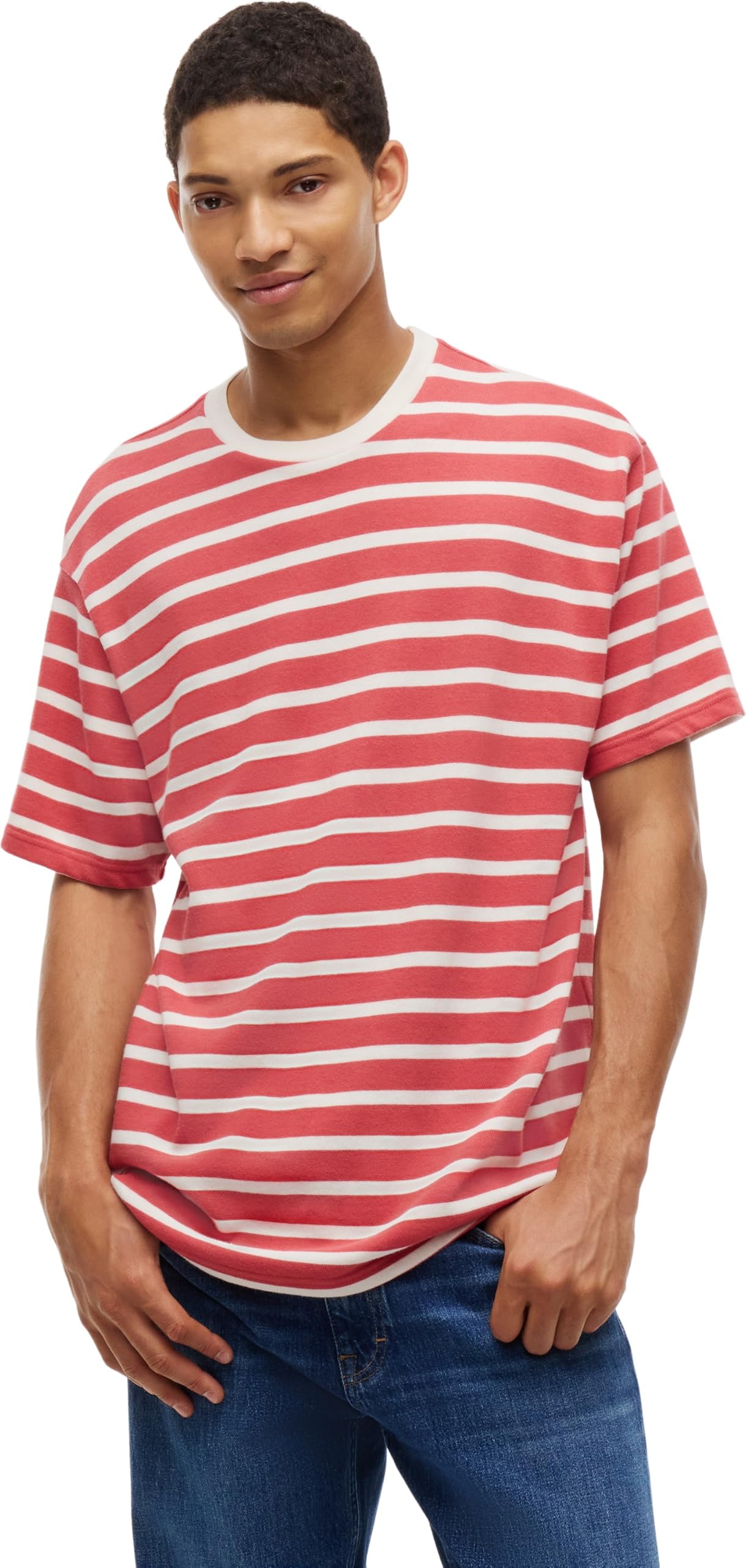 Tommy Jeans Camiseta de Manga Corta Hombre Flag Stripe Relaxed Fit, Rojo (Anthem Red Stripes), M