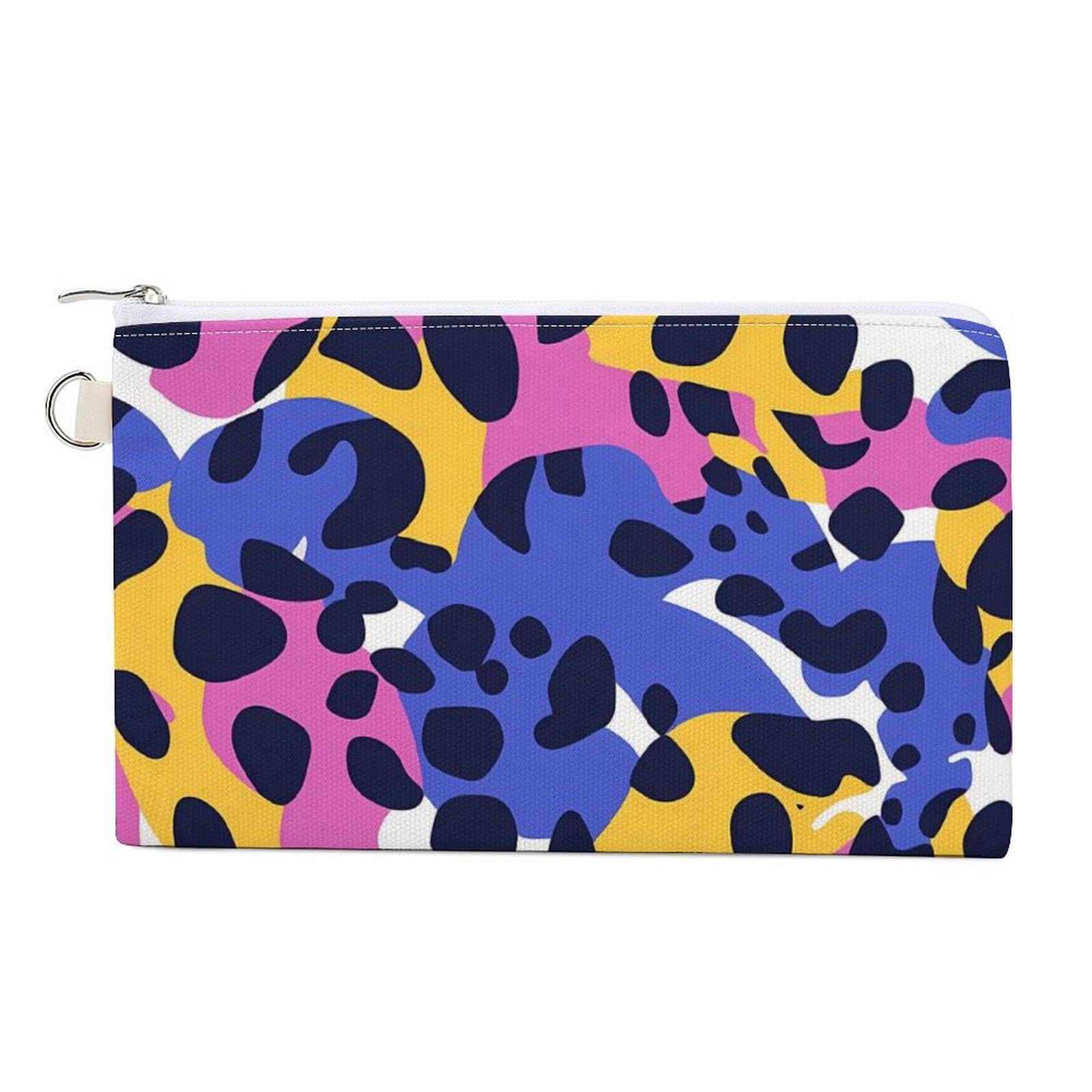 Leopard Coin Purse Canvas Change Pouch Portable Pocket Wallet Mini Storage Bag with Zippered Keychain