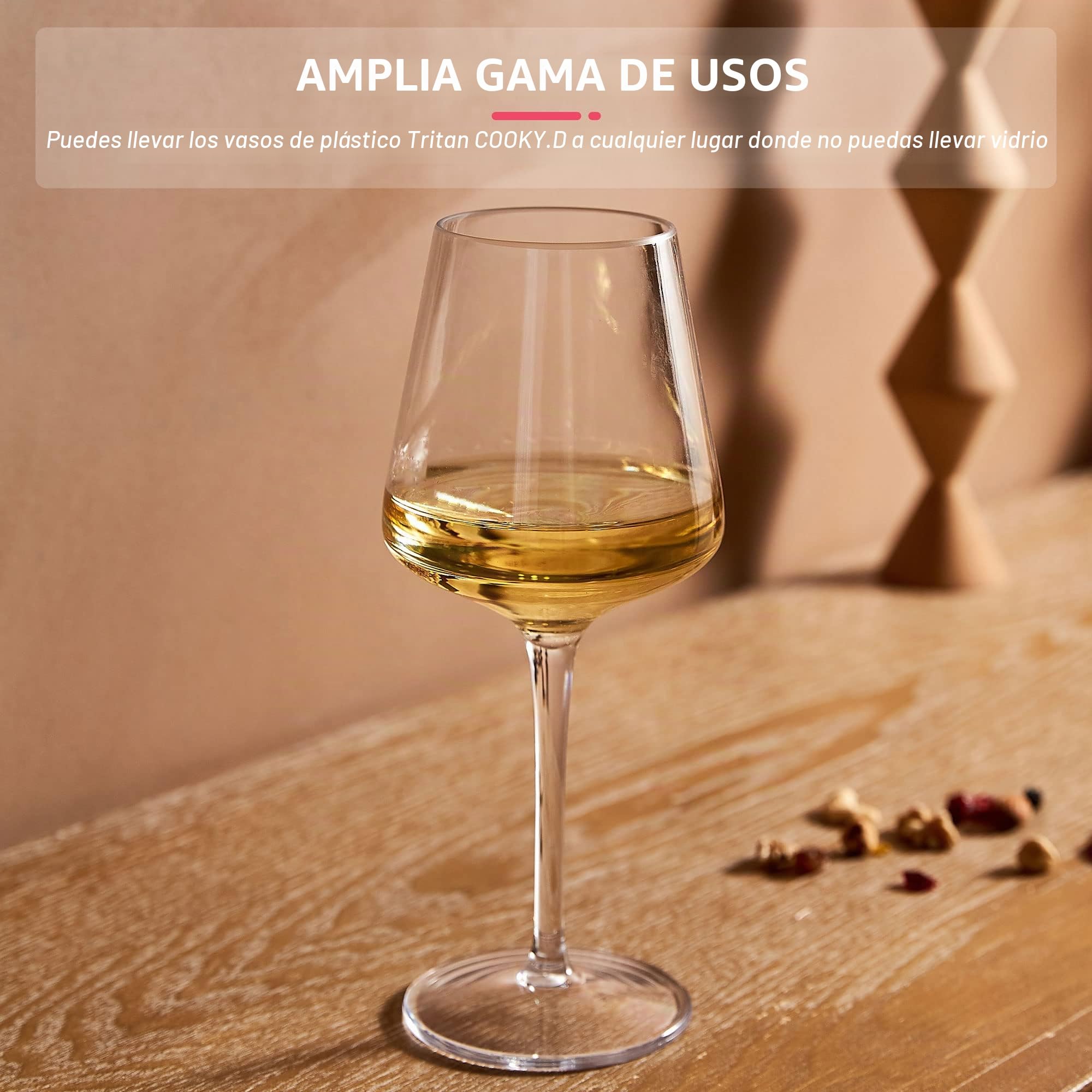 Copas de Vino Blanco Tinto de Tallo Largo Irrompibles Tritan-Plástico Juegos de Vasos de Plástico Regalo Sin Bpa Apto para lavavajillas 445 ML/15.6 OZ, juego de 6