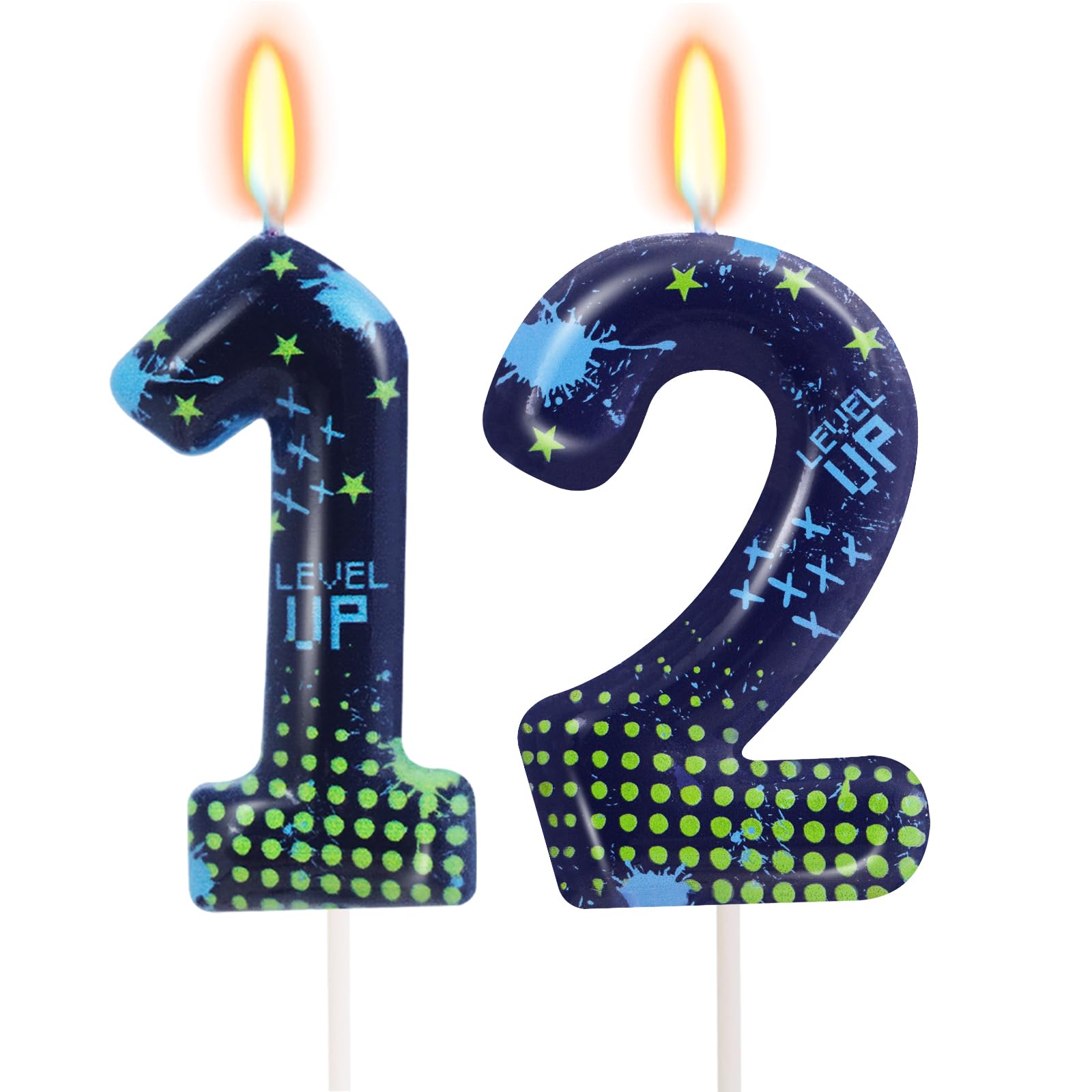 STG Bougies d'anniversaire pour garçons – Bougie en forme de chiffre 12 pour gâteau d'anniversaire de jeu vidéo, fournitures de fête d'anniversaire sur le thème du jeu de bataille de Fort