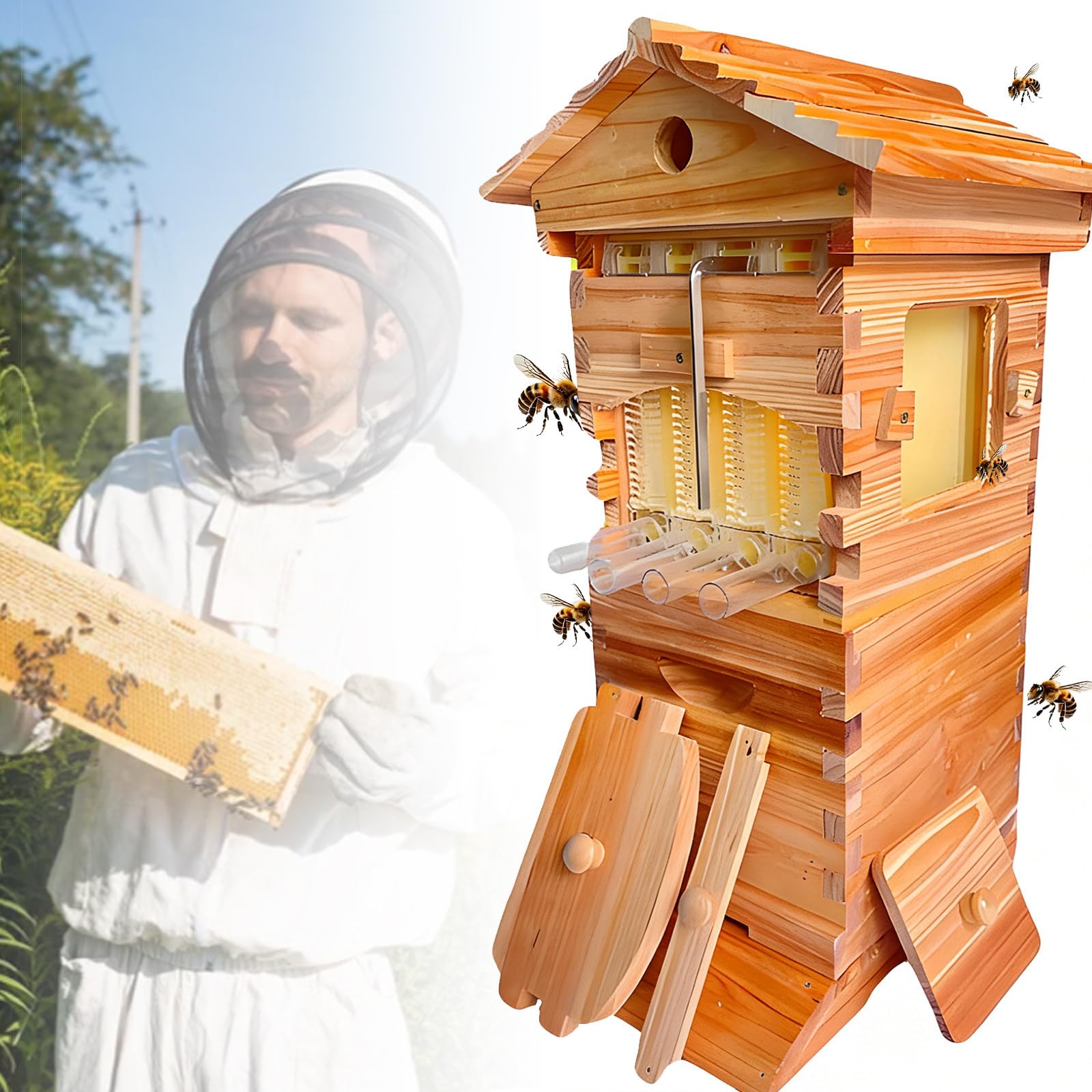 Kit di Avviamento per Arnia Flow Hive in Legno, Arnia per Apicoltura da Giardino, Attrezzatura per Apicoltura Domestica, Kit per Apicoltura Facile da Assemblare
