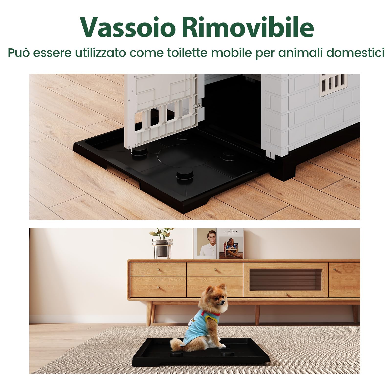 COSTWAY Cuccia per Cani da Esterno ed Interno, Casetta Impermeabile e Ventilata con Vassoio Toilette Rimovibile, Porta Bloccabile, 3 Finestre e Tetto a Pendenza, per Cani di Piccoli e Gatti (Verde)