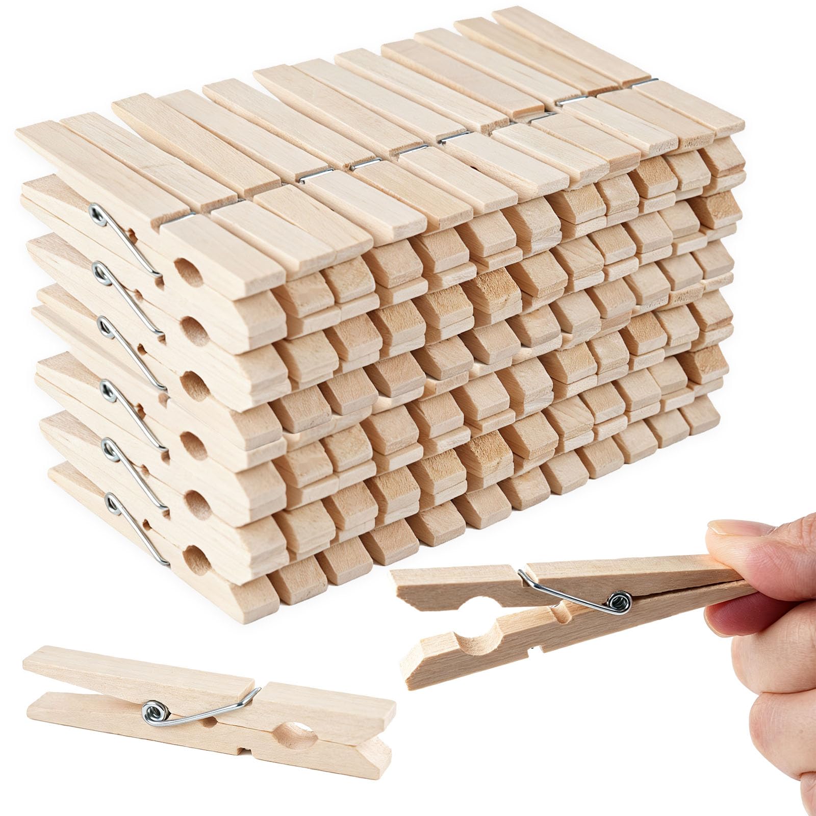 Wooden Pegs 72 Pack, 7.3 cm Large Wooden Clothes Pegs with Spring, Pegs Made from Natural Wood Peg for Washing Line, Photos, Crafts, DIY & Christmas Decorations