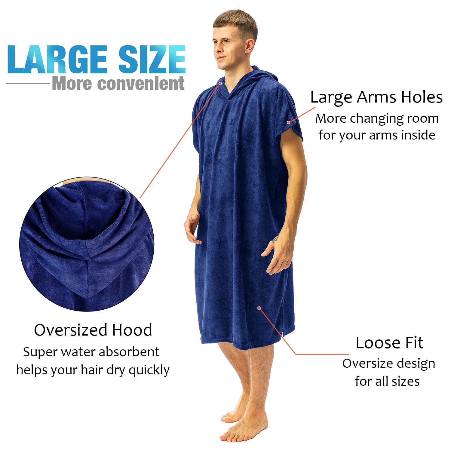 Tirrinia Beach Surf Poncho, traje de neopreno absorbente de agua, cómoda cambiador, toalla con capucha, poncho, albornoz para surf, natación, baño para adultos, hombre, mujer, resistente a la arena