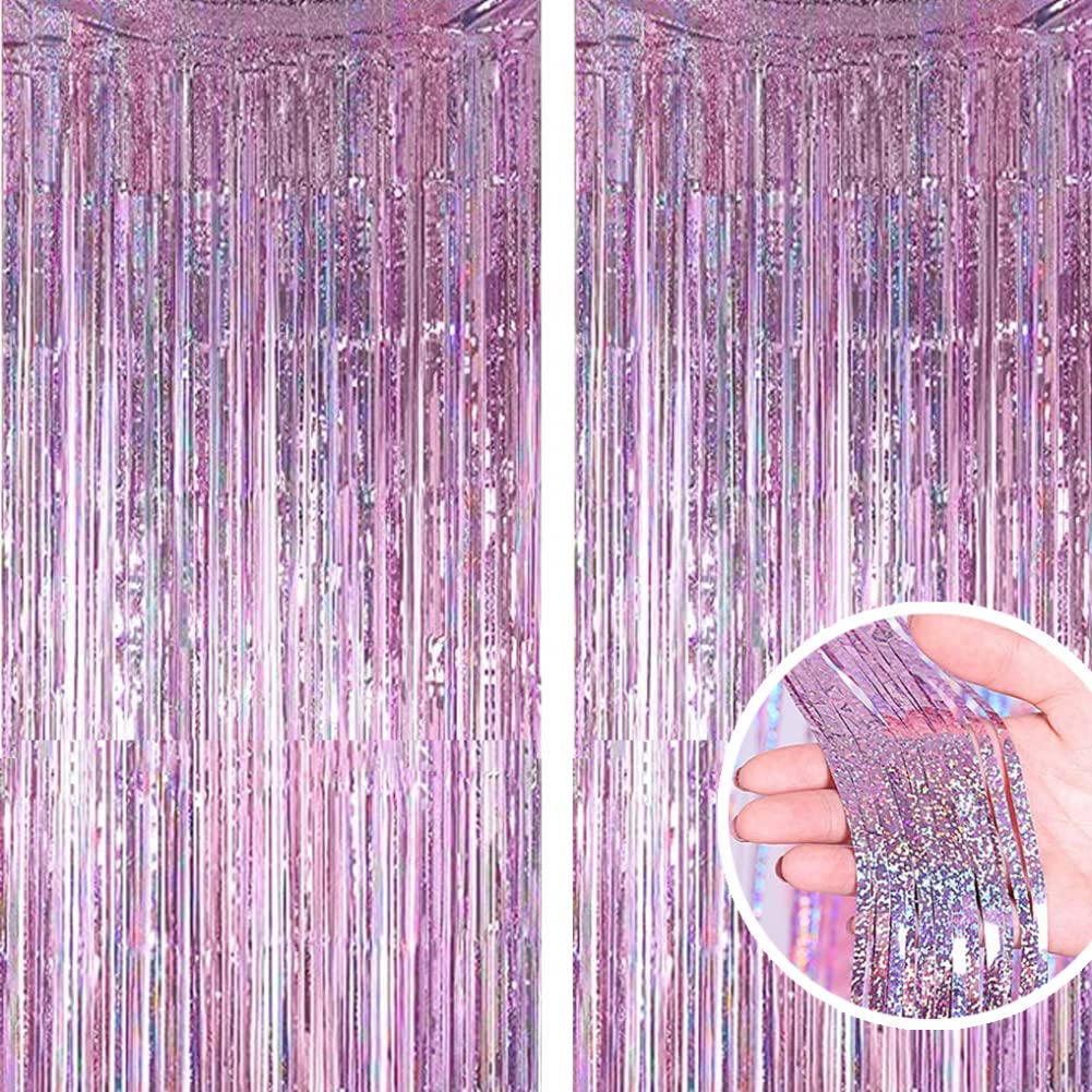 Goodern2 Pack Glitter Fringe Rain Curtain,2M x 1M,Photo Booth Backdrop,Fringe Curtains,Metallic Tinsel Foil Curtain,Foil Curtains for Birthday Parties,Wedding,Graduations,Party Decorations-Light Pink