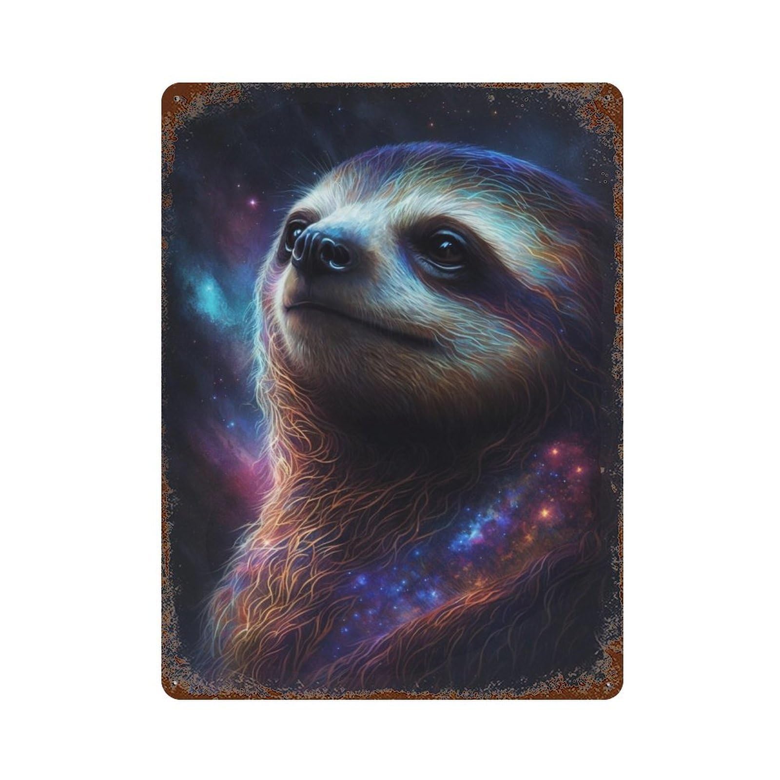 Rusty Metal Tin Sign with Cosmic Sloth Portrait-16 Design 15.7"x11.8", for Shed, Workshop And Garage Wall Decor, Classic Wall Plaque