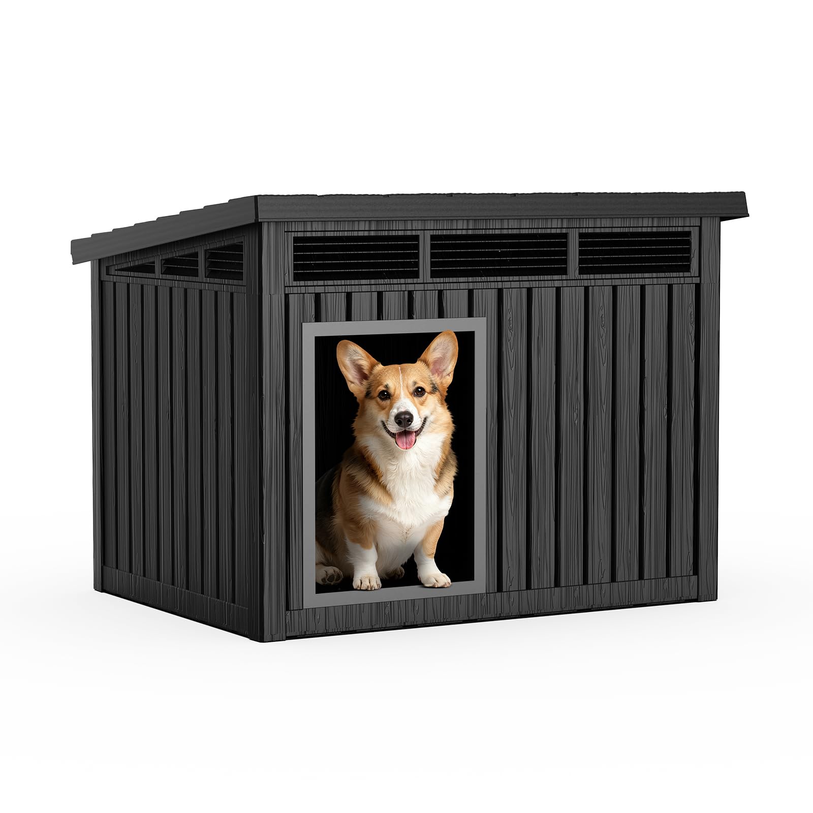 PatioZen Dog House Indoor Outdoor Durable House with Weatherproof Pet House for Small Medium Large Dogs(Black, Medium Size)