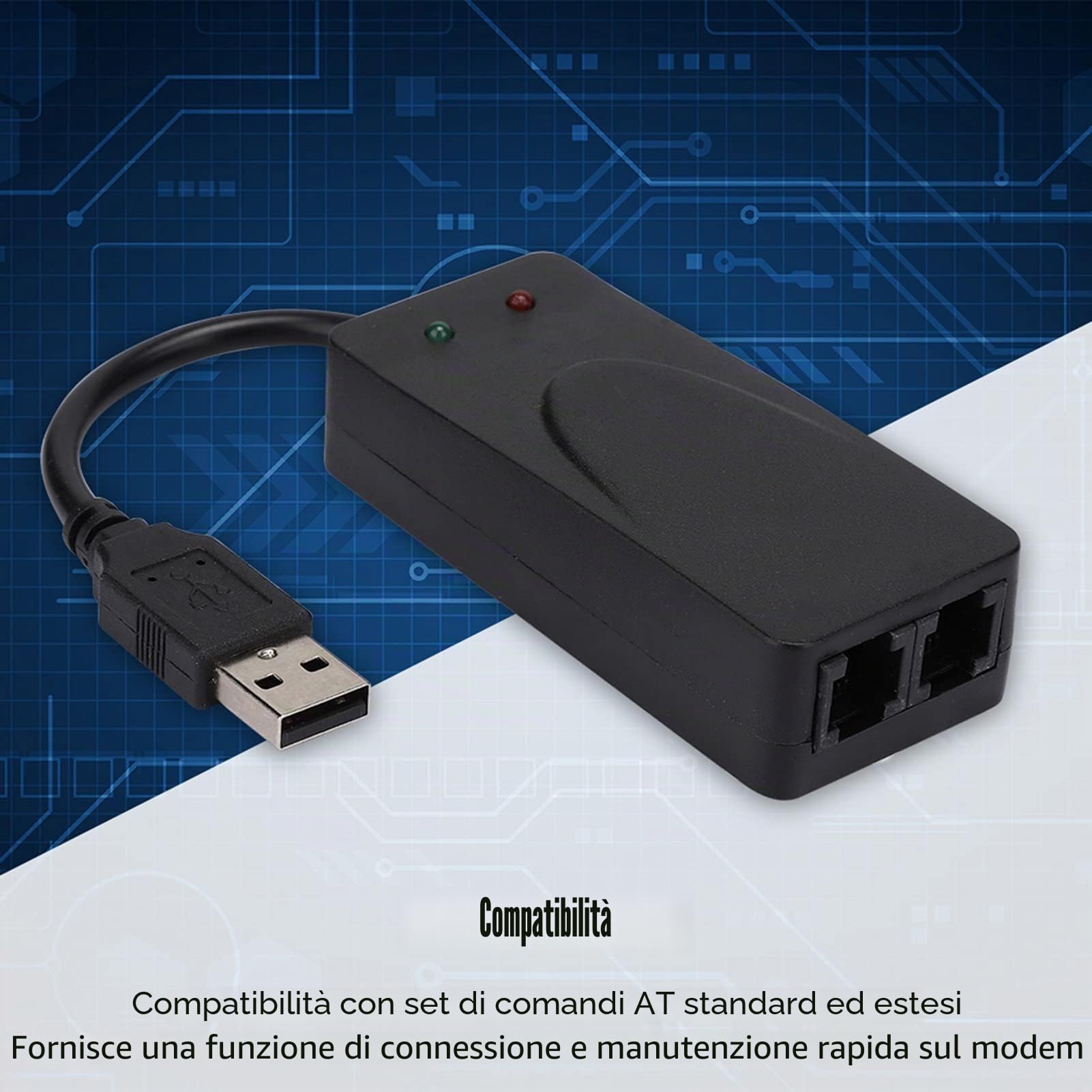 Modem Esterno Dati Fax Vocale USB 56k con Doppie Porte, Modem Via Cavo Compatibile con Win 7/Win 8/Win 10/Win Xp E Supporta La Composizione Automatica, La Composizione a Toni E a Impulsi, La Risposta