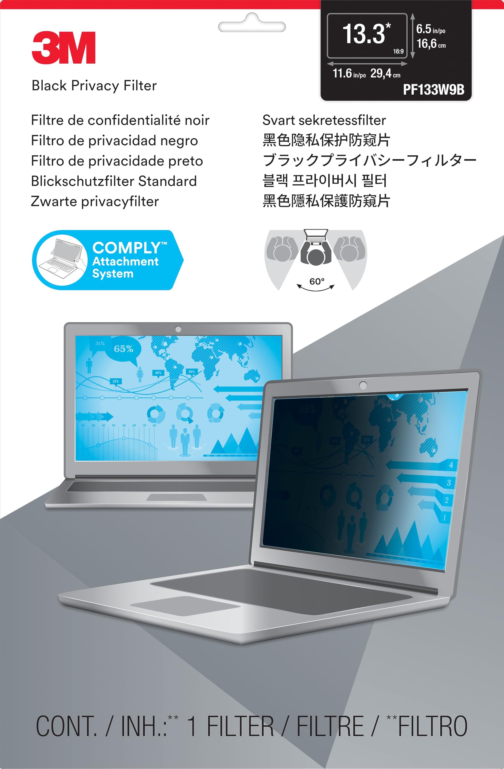 3M Filtre de Confidentialité PF13.3W9 pour Ordinateur Portable de 13,3'' (16:9)