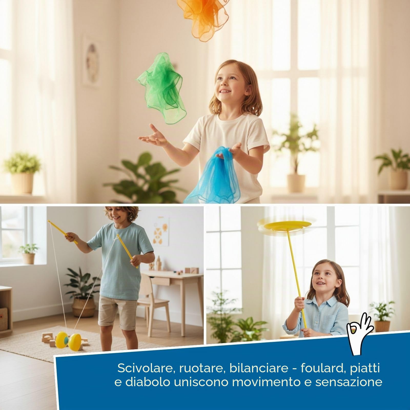 alldoro 60130 Set da giocoleria in uno zaino - 16 pezzi - gioco di destrezza con diabolo per bambini dai 3 anni e principianti