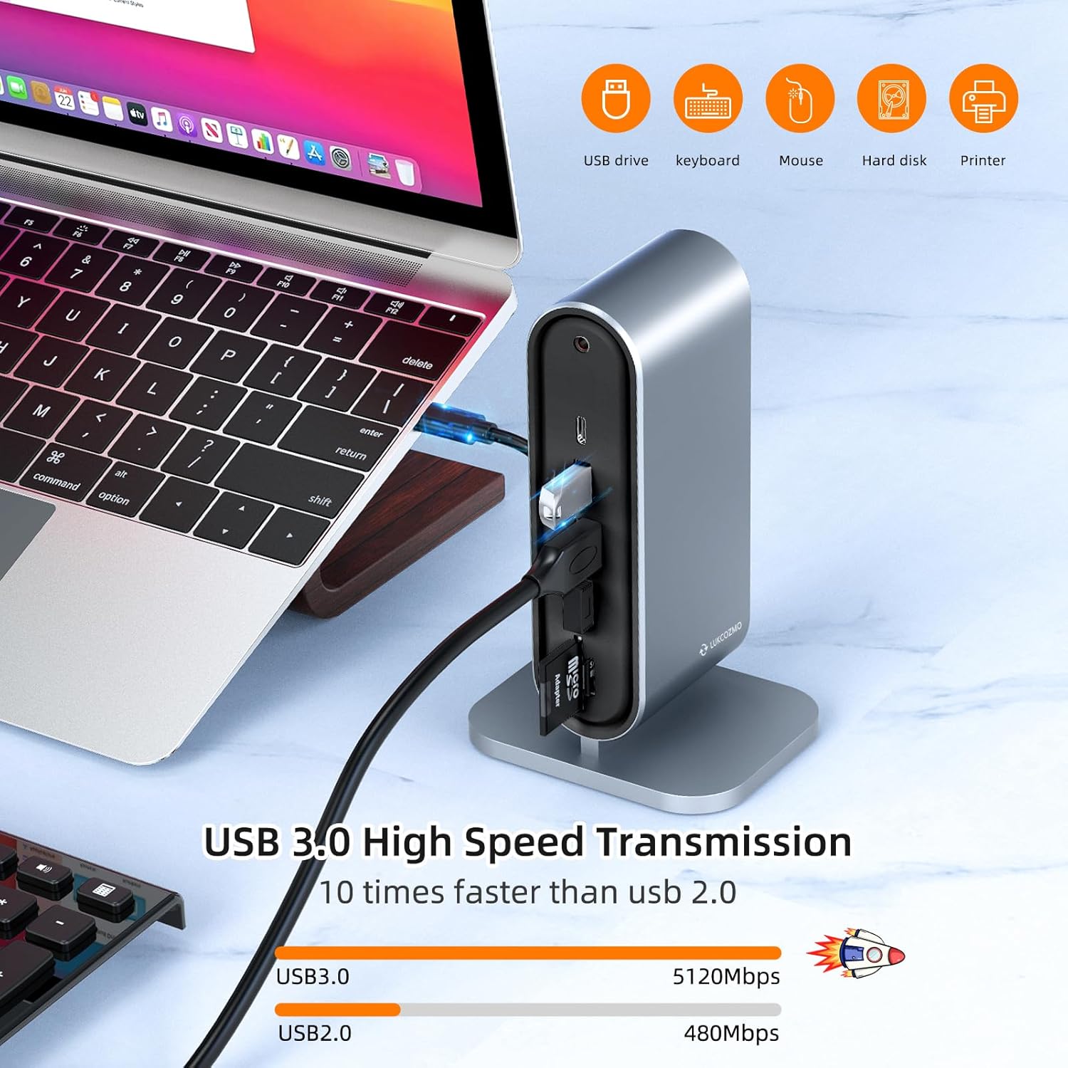 USB3.0 Universal Docking Station with 100W Charging, Dual Monitor for Windows and Mac, USB 3.0 or USB-C (HDMI, 1x USB-C, 4X USB3.0,VGA1080P, Ethernet, Audio, TF/SD Card Reader)