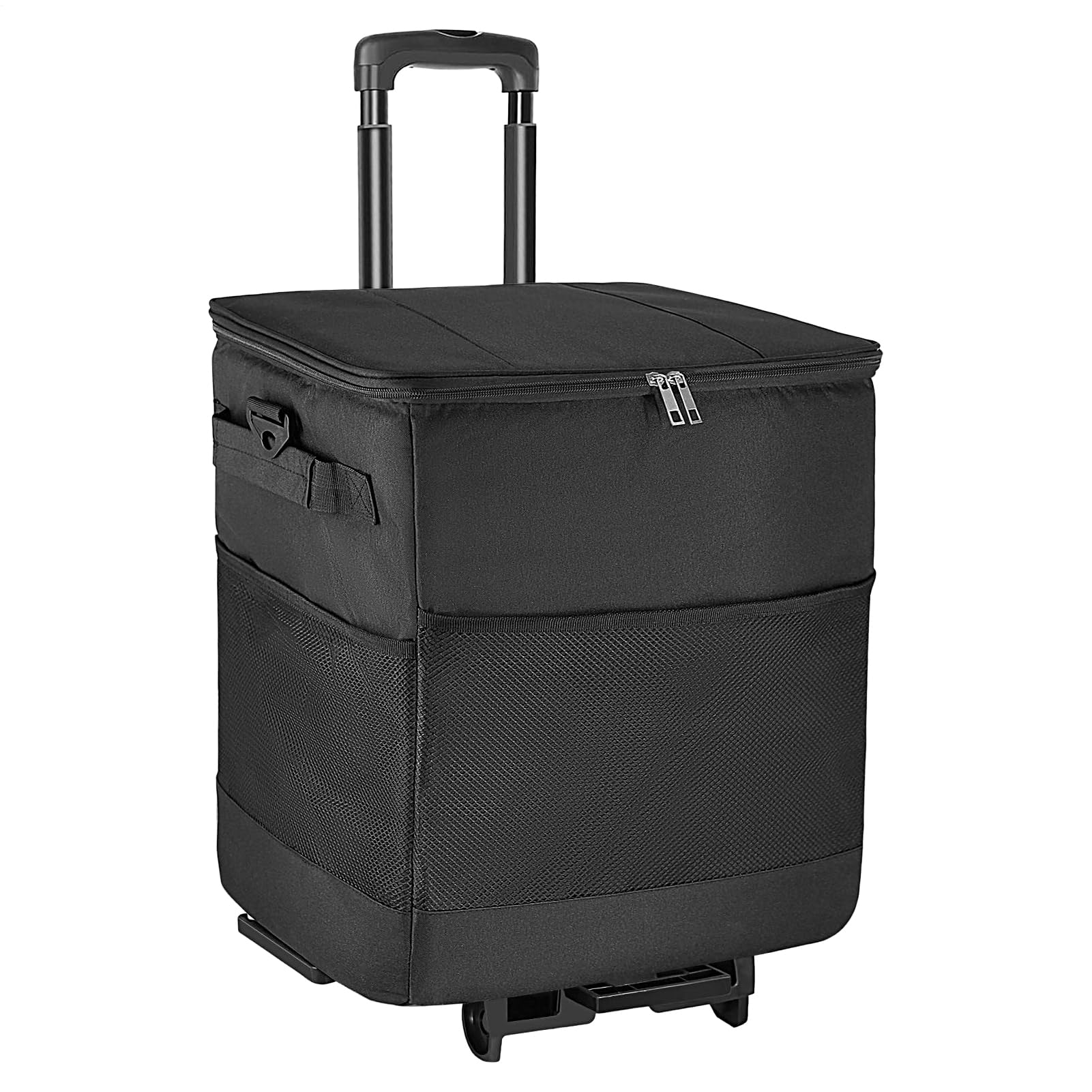 Cooler Bag with Roller, Foldable Wheeled Ice Chest, Rolling Travel Cart Box, Insulated Portable Container, Reusable Waterproof Design for Picnic, Beach, Travel, Camping, 37.6x13.78x11.02 Inches