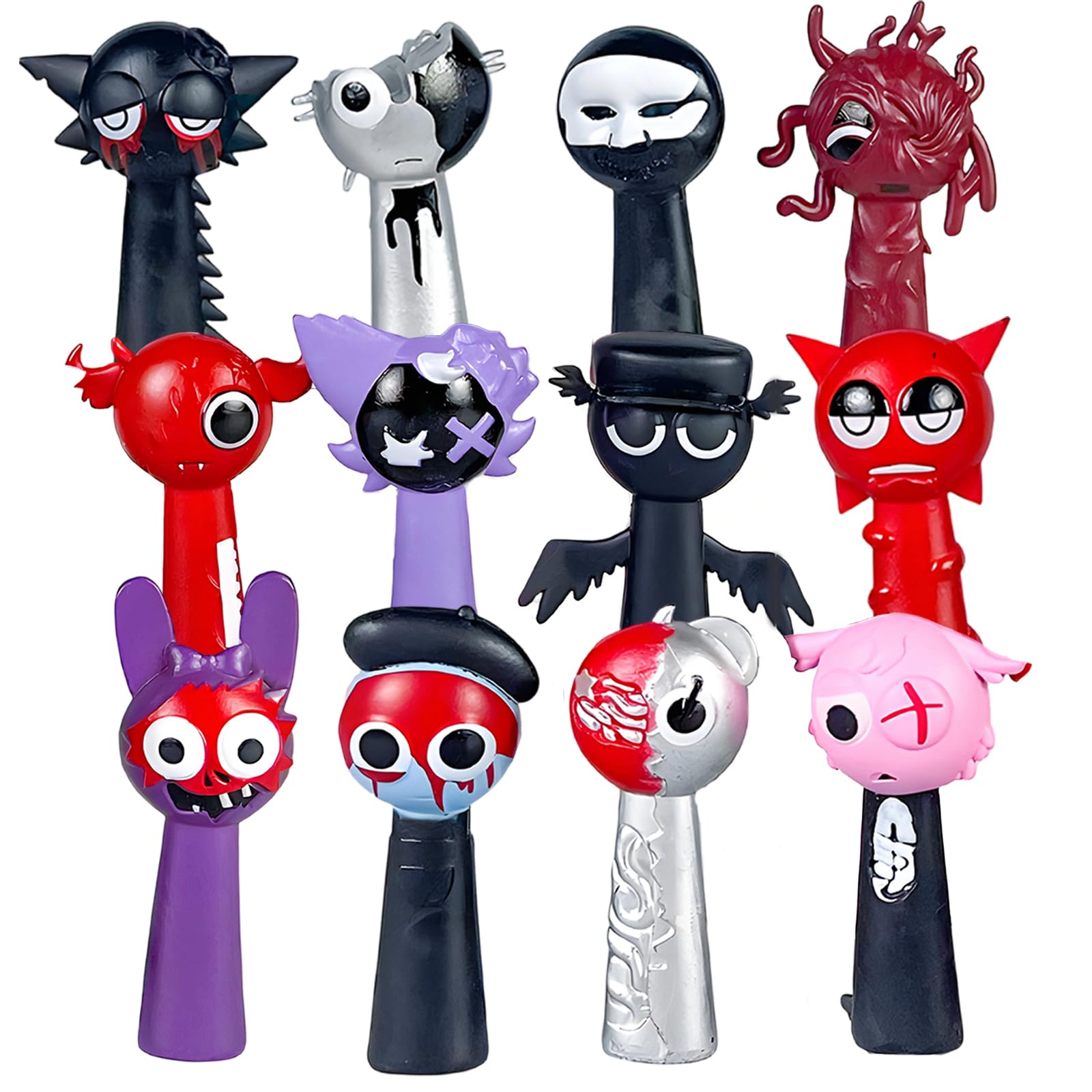 12 Pcs S-prunki Toys, 2.5x2x8.5cm S-prunki Figures for Adult and Fans, Spunky toys Fits 8mm Pen, Colorful S-prunki Model for Game Time, Collection, Gift, Decoration