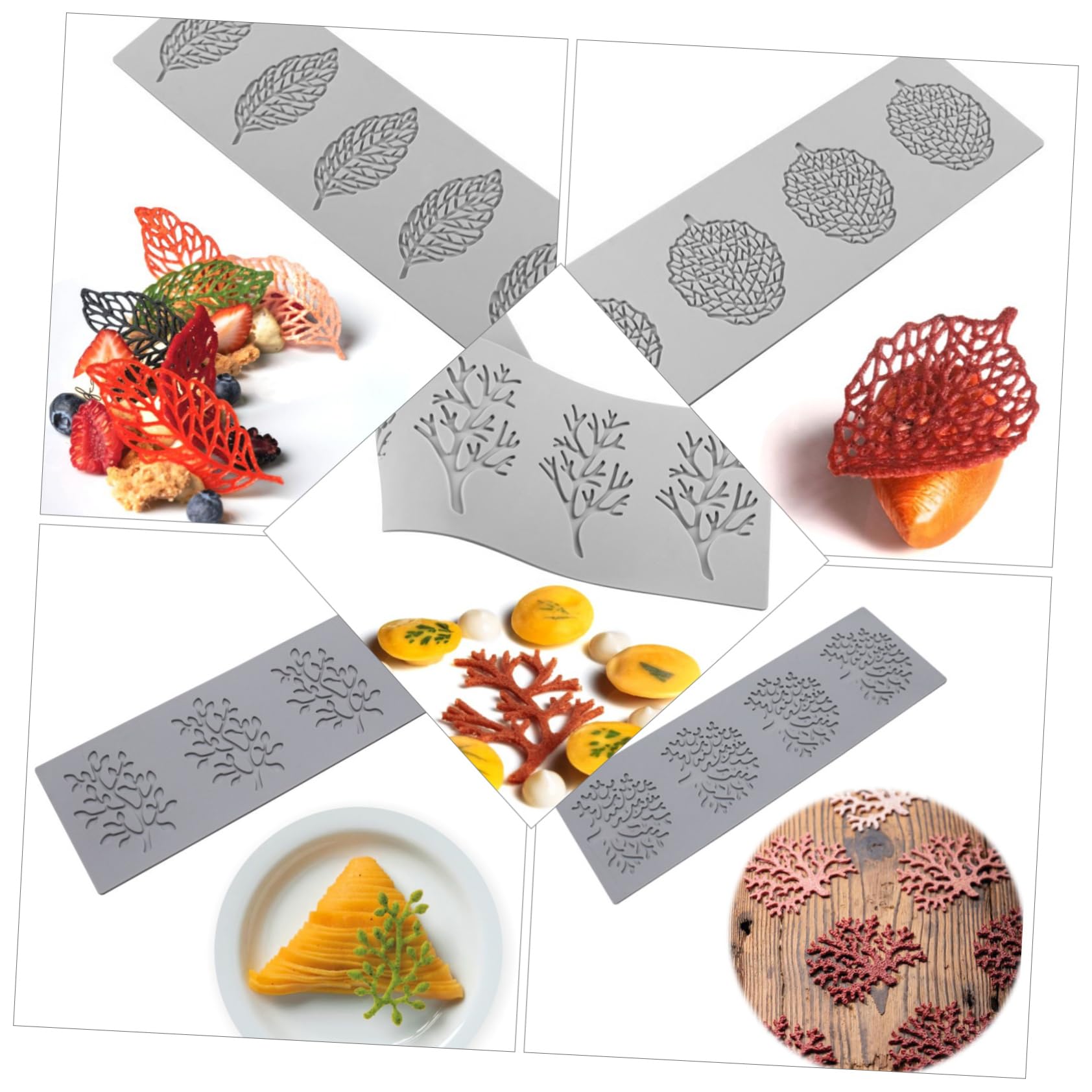 Moule Fondant en Silicone 5 Pièces, Forme de Feuille Délicate, Flexible et Antiadhésif, Facile à Nettoyer pour Pâtisserie et Dessert