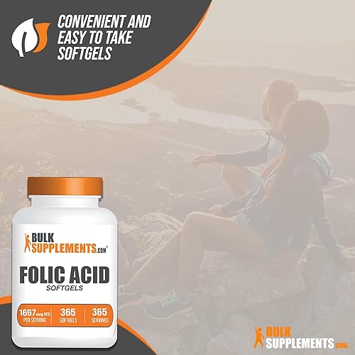 Miniatura 6 de BULKSUPPLEMENTS.COM Ácido fólico 1000mcg - Cápsulas blandas de ácido fólico, vitamina B9, suplemento de ácido fólico, vitaminas prenatales de ácido