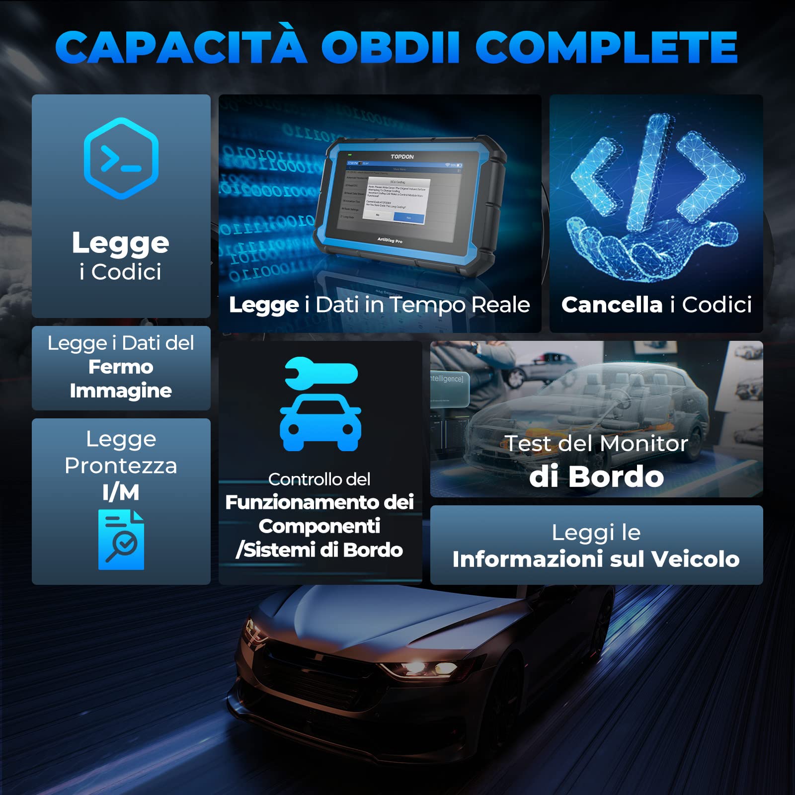 TOPDON ArtiDiag Pro V2.0 OBD2 Auto Diagnostica, Diagnosi Auto Professionale in Italiano, controllo bidirezionale, codifica ECU e OE-Level sistemi completi di diagnosi per 100 + marche, 35+ Servizio