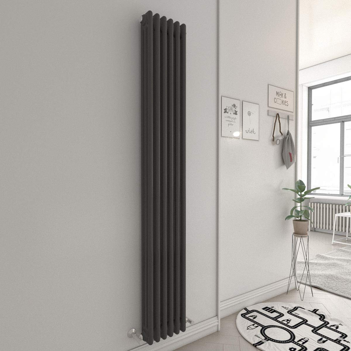 Warmehaus - Traditional Cast Iron Style Anthracite 3 Column Vertical Radiator 1800x290mm - Modern Central Heating Space Saving Radiators - Perfect for Bathrooms, Kitchen, Hallway, Living Room