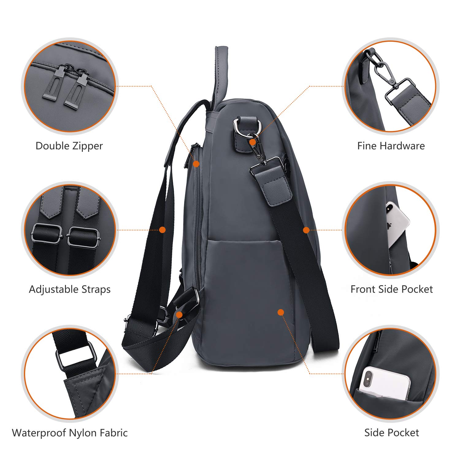 Charmore Zaino da Donna Antifurto Borse Nylon impermeabile Daypack Spalla per Viaggio Lavoro Scuola