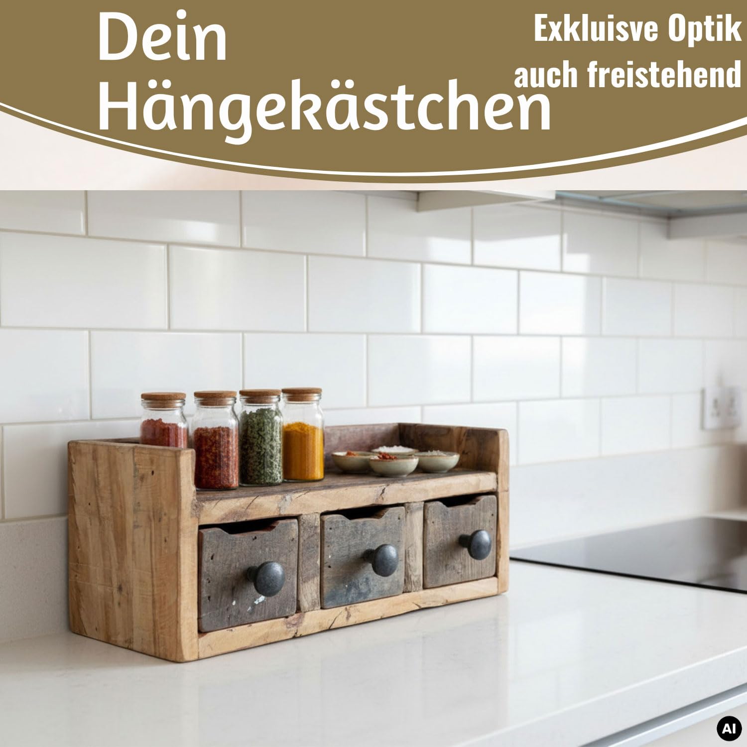LS-LebenStil Vintage Küchenregal Unika 35cm hängend Factory Braun