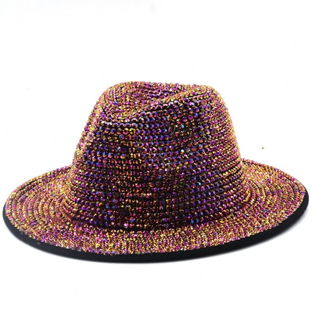 Chapeau fedora sequin marron Wudaizhi pour homme et femme look jazz strass
