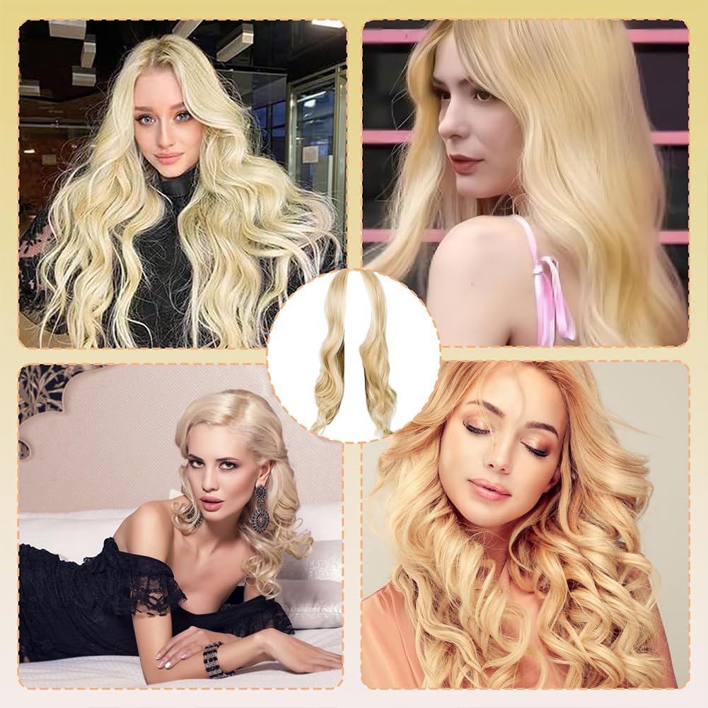 SWZY 2pcs Long Blonde Wave Wigs For Women Girls With Black Mesh Wig Cap,28 Inch/70cm Charming Women's Long Curly Full Hair Wig,Replacement Wigs For Cosplay Party Daily Use - Image 3