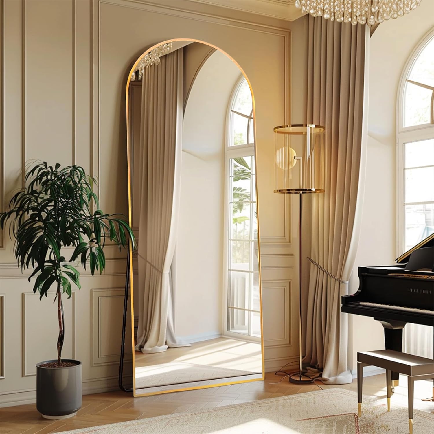 Amazon.com: ZHUNFA Arched Full Length Floor Mirror Gold, 64"x 22" Full ...