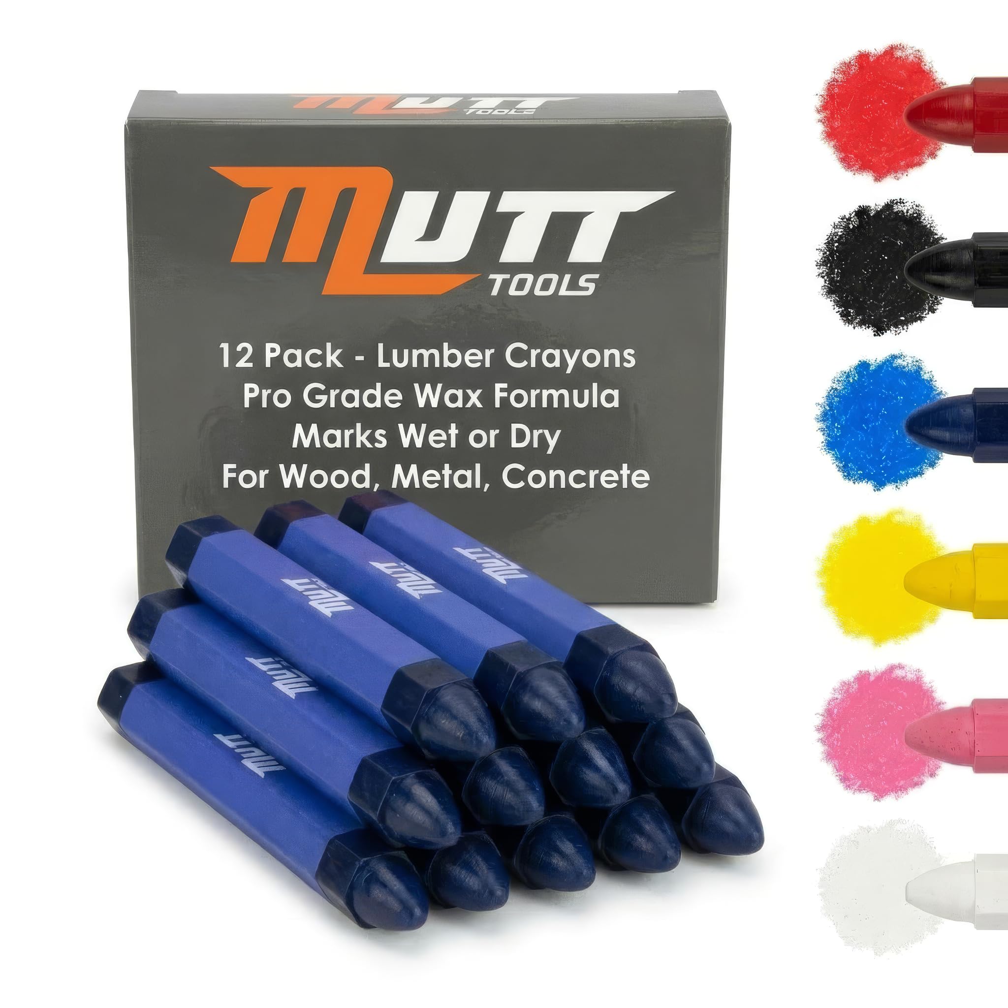 Mutt Tools Blue Lumber Crayons 12 Pack - Construction Crayon