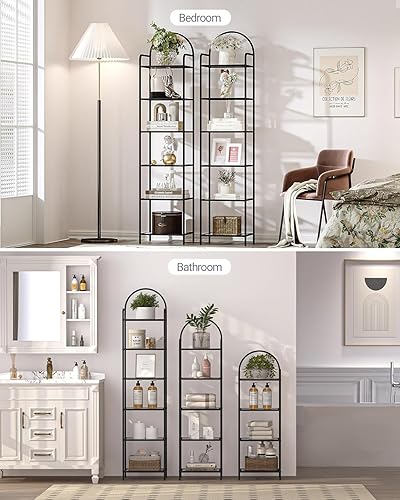 Miniatura 6 de Estantería de vidrio templado, estantería delgada para dormitorio, baño, oficina en casa, marco de acero, negro de 6 niveles BC10601B