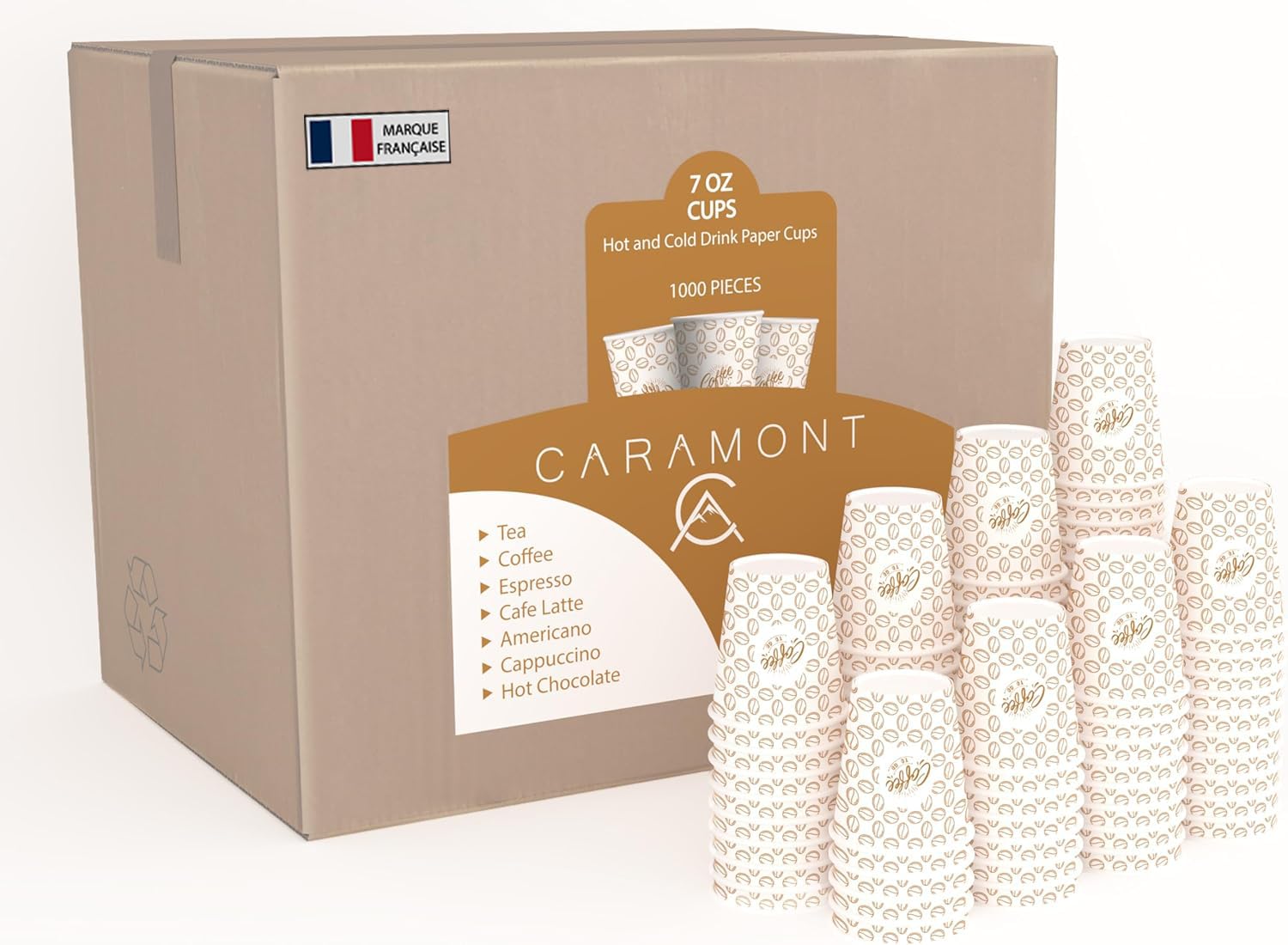 Caramont - 1000 Bicchieri Di Cartone Da 200 Ml - Monouso, Resistenti Al Calore - Ideali Per Eventi E Feste