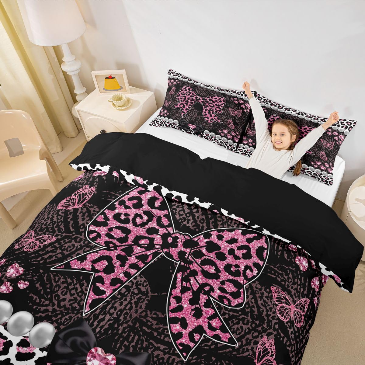 Homewish Kokarda perła dziki safari gepard kot wzór różowy super king zestaw pościeli Panthera Leopard nadruk poszewka na kołdrę motyl poszewka na kołdrę kokarda zestawy łóżek