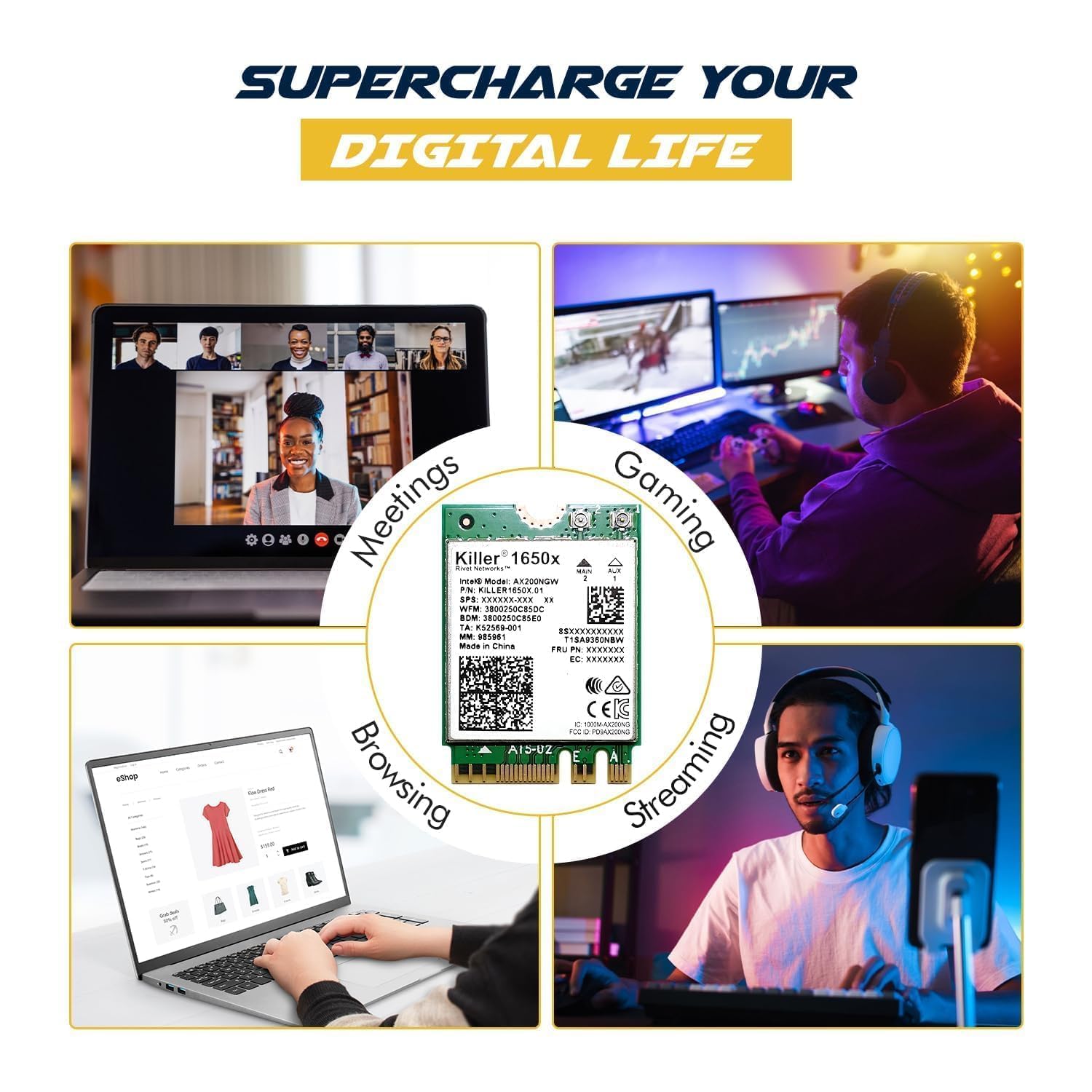 AX1650x Killer Series WiFi 6 Upgrade | Gaming WiFi Adapter | M.2 WiFi Card for PC | 2.4 Gbps WiFi for PC | Supports Bluetooth 5.2 & Intel, AMD, Windows 10+, Linux (AX1650x)