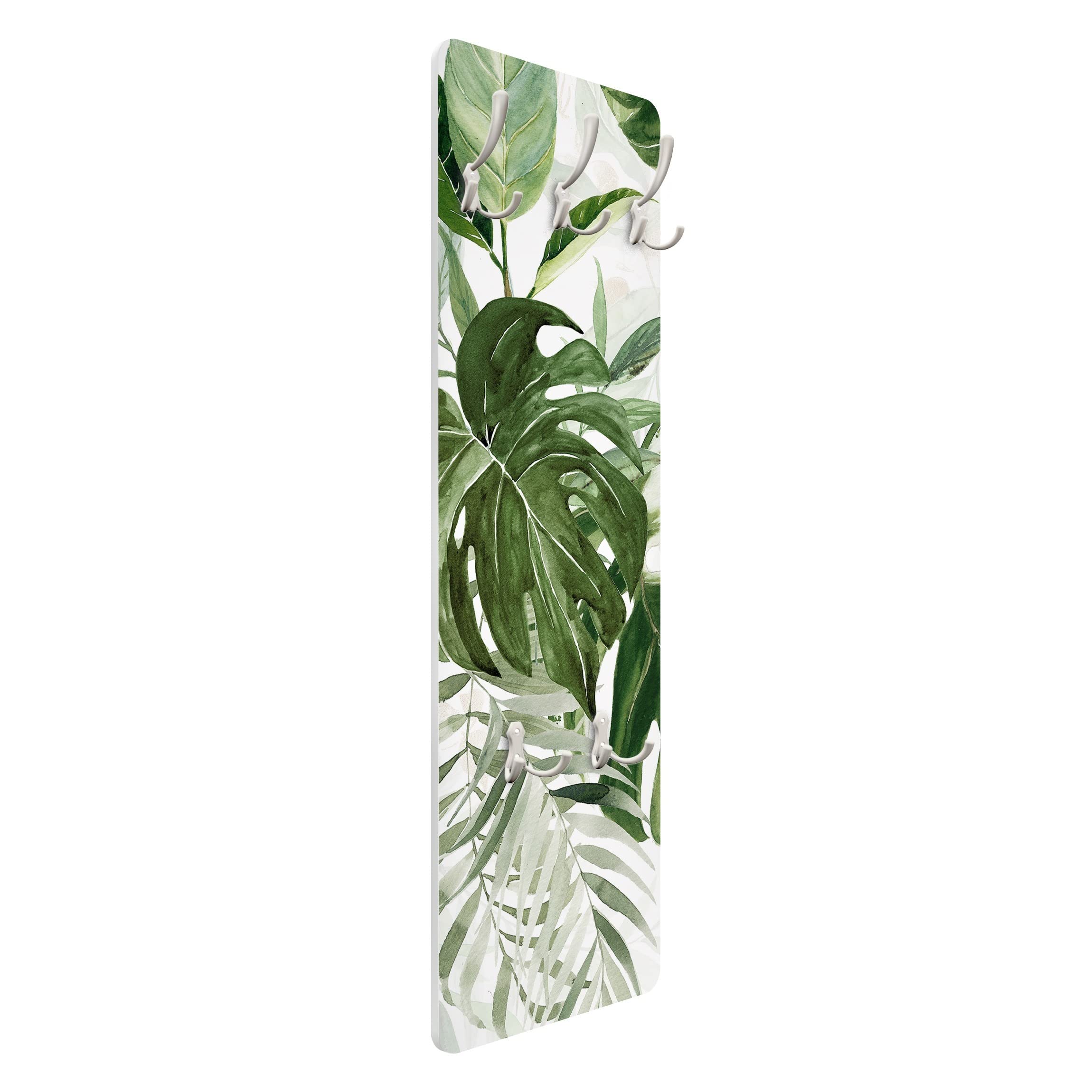 Wandgarderobe inkl. 5 Haken Botanik platzsparendes Design - Made in Germany - Pflanzen Aquarell Flurgarderobe grün schmal Garderobenpaneel 3162