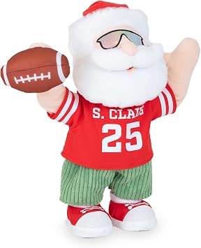 Cuddle Barn - Gameday Santa Xmas Plush w/Football - Sings & Dances, 13 in