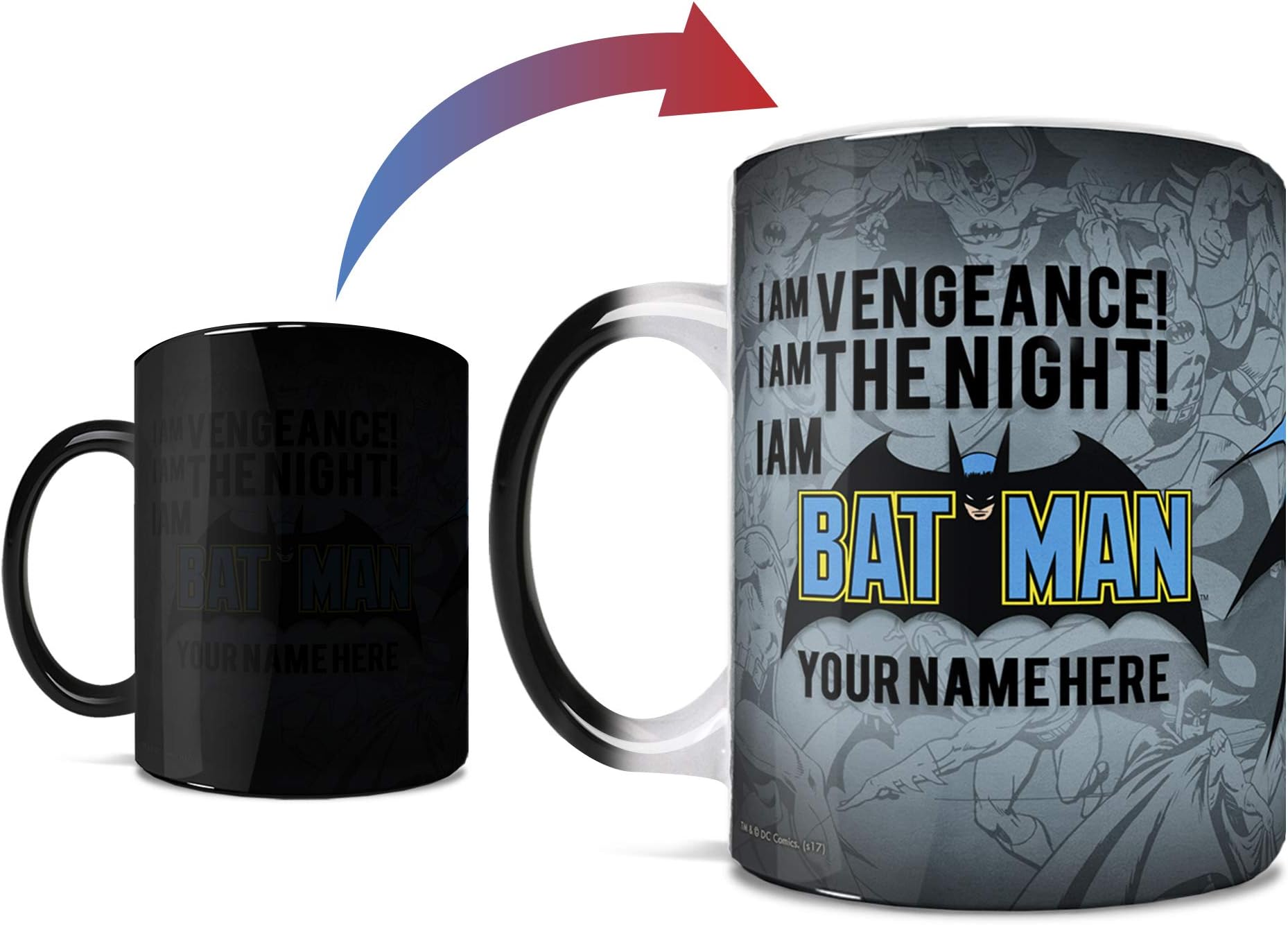 DC Comics - Batman - I Am Batman - Personalized - One 11 oz Color Changing Heat Sensitive Ceramic Mug – Image Revealed When HOT Liquid Is Added! MMUG720