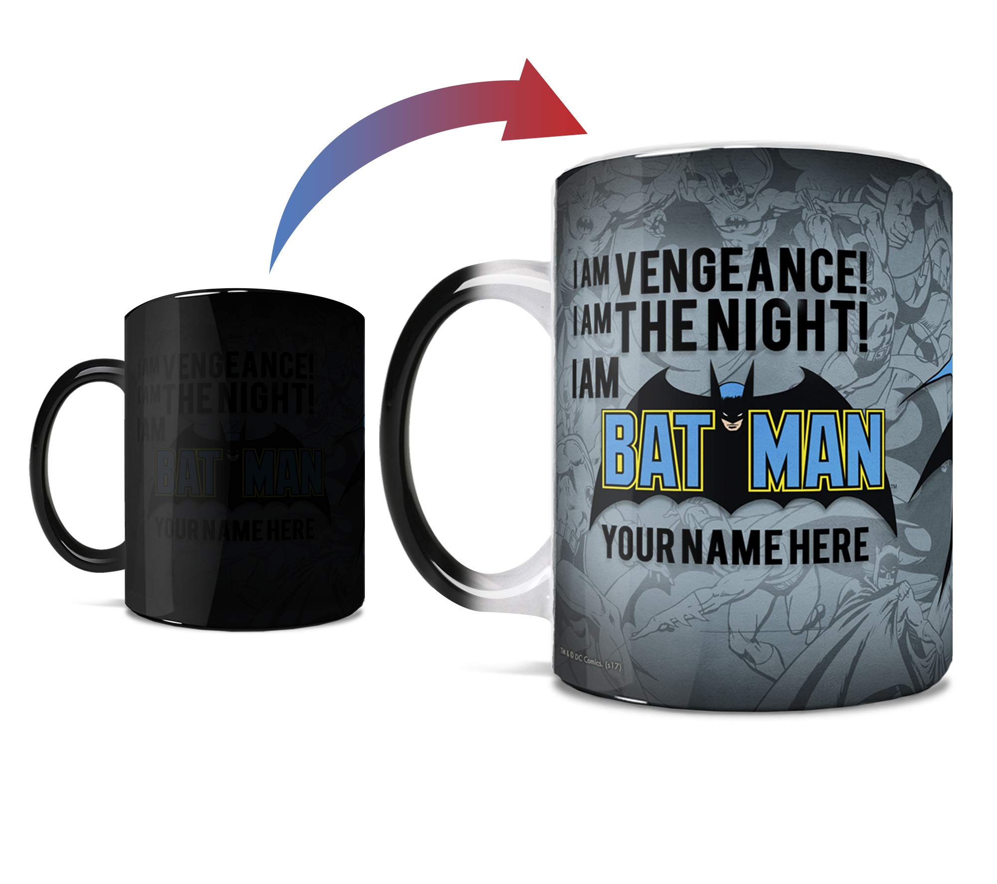 DC Comics - Batman - I Am Batman - Personalized - One 11 oz Color Changing Heat Sensitive Ceramic Mug – Image Revealed When HOT Liquid Is Added!