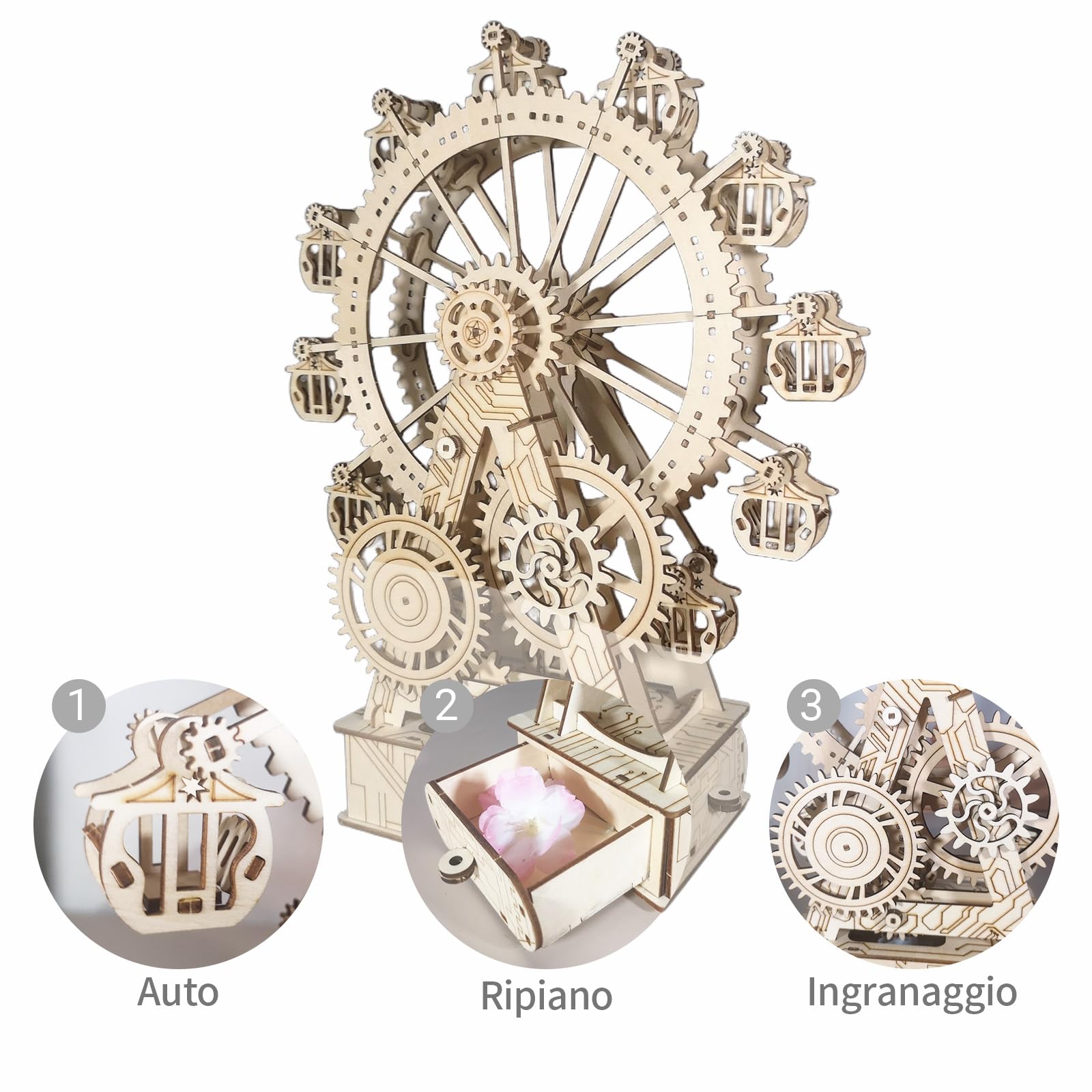 Modellini Da Costruire Puzzle 3D Legno - Kit Ruota Panoramica Steampunk Con Carillon, Kit Modellismo, Puzzle in Legno Per Adulti, Regalo Speciale