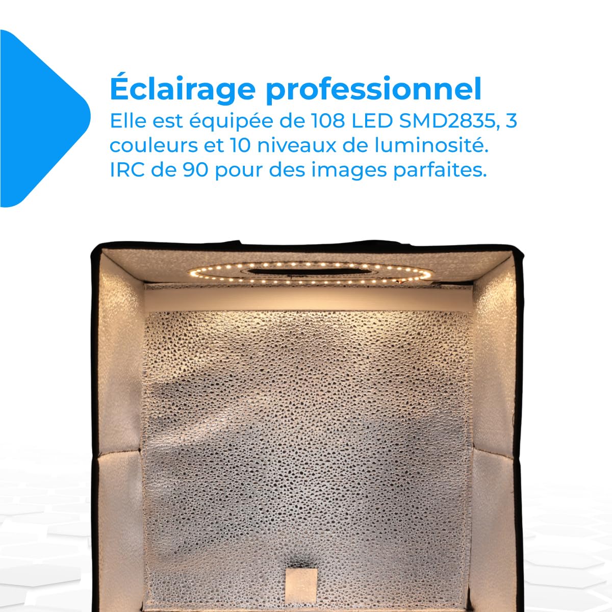 NK Mini Studio Photo (30x30cm) - Boîtes de Lumière pour Studio Photo, 3 Températures de Lumière LED, Luminosité Réglable x10, RA90, Petits Produits Bijoux, Poignée de Transport (6 Fond de Couleurs)