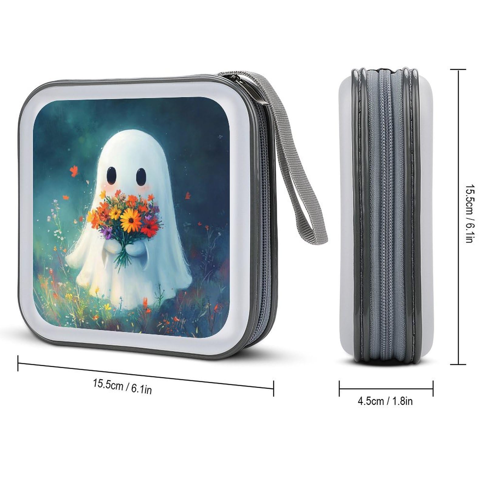 Ghost Flowers CD Case Plastic DVD Case Holder Wallet Disc Storage Organizer for Car Travel