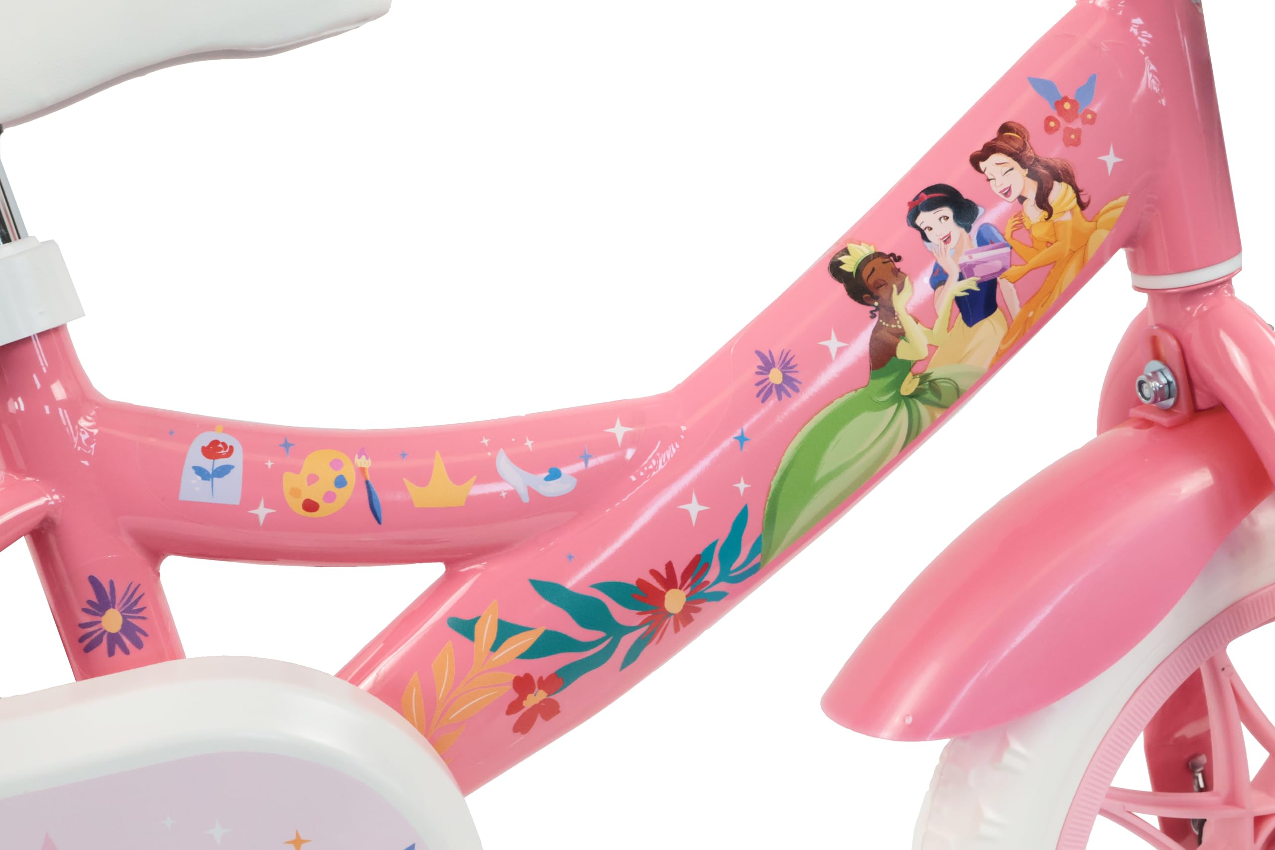 Denver Bike Bicicletta Bambina 12 Pollici Licensed Princess 2-4 Anni, Rotelle Removibili, Freno Anteriore Caliper, Telaio Acciaio, Ruote EVA Antiforatura, Trombetta e Portabambola