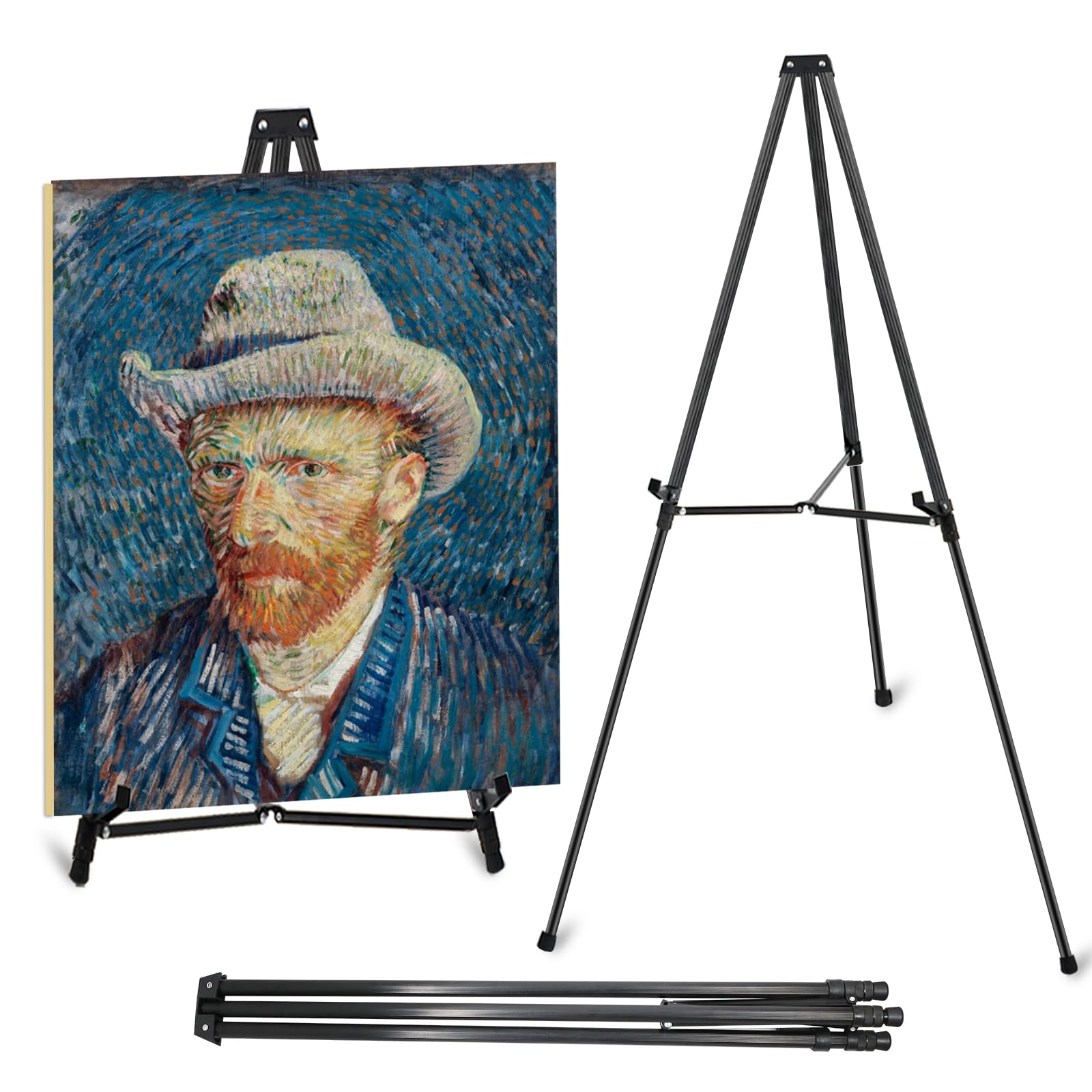 Chevalet de présentation télescopique en aluminium, 162 cm - 64", réglable en noir pour peinture, œuvre d'art, toile, tableau blanc, affiches, 1 pièce