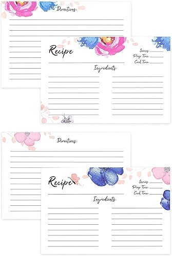 Miniatura 1 de OUTSHINE Tarjetas de recetas y separadores de 4 x 6 pulgadas, diseño floral  Plantilla de tarjeta de recetas para caja de recetas, juego de 104